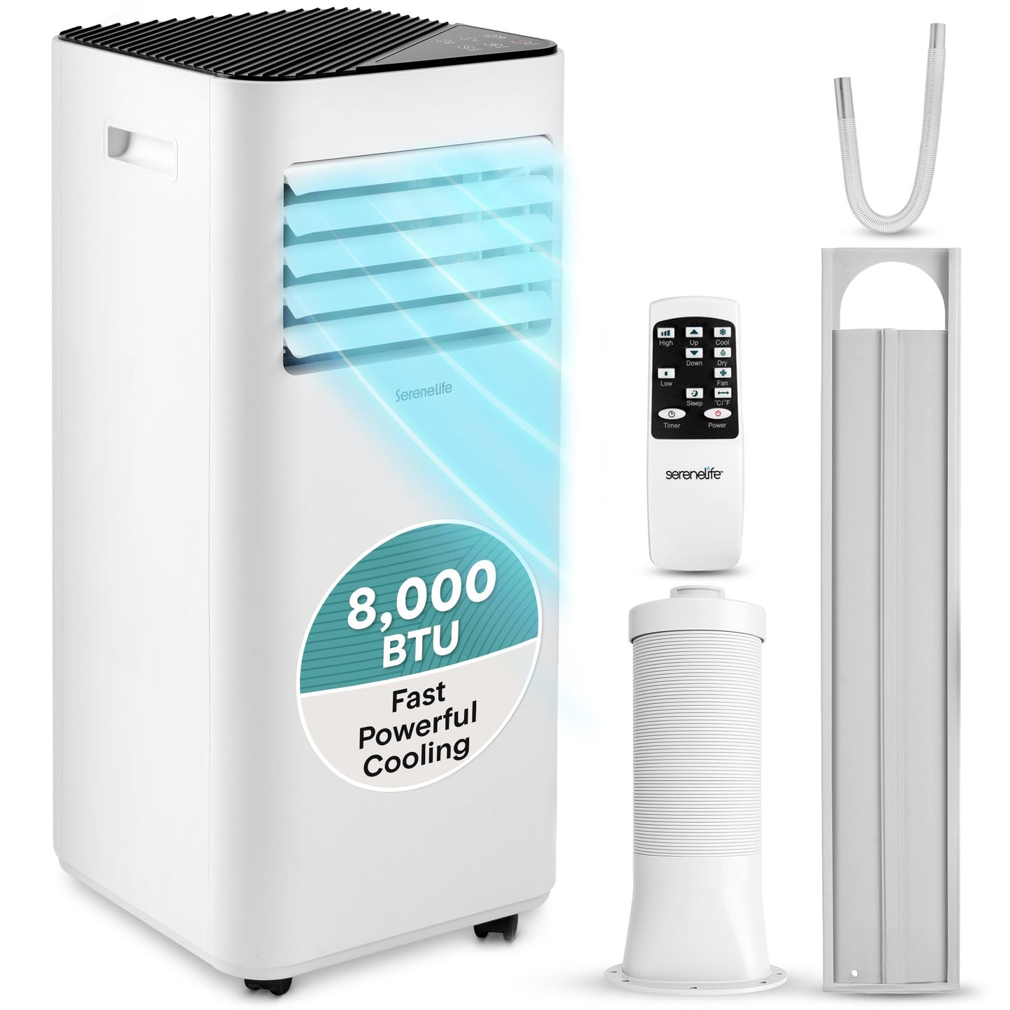 SereneLife 8000 BTU Portable Air Conditioner, Small AC with Dehumidifier and Fan, Mini AC Unit with 350 Sq. Ft. Coverage, Timer Settings Up to 24 Hours, Includes Remote Control Window Mount Kit