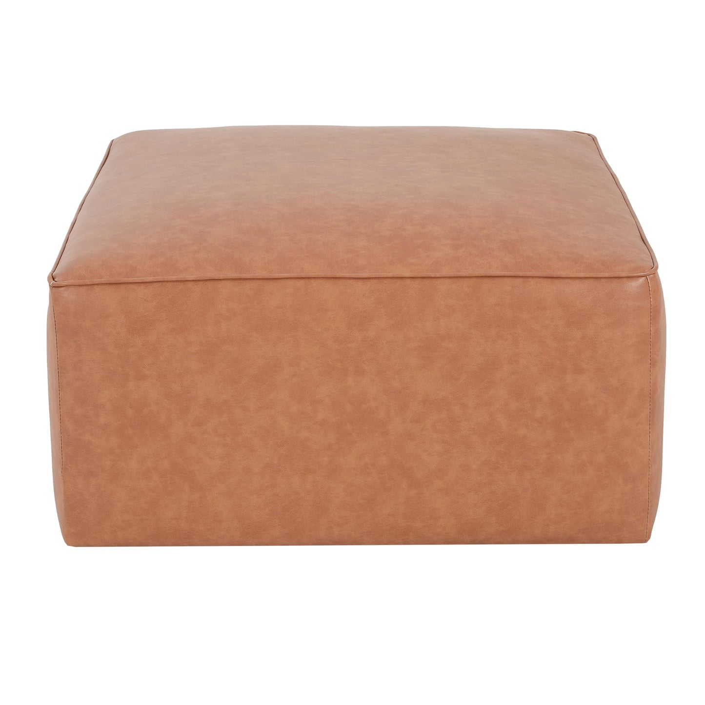 Merax 30" Square PU Leather Ottoman, Modern Sofa Foot Rest Faux Multifunctional Extra Seat, Side Table, Accent Piece Footstool for Living Room Bedroom,Brown+Tan