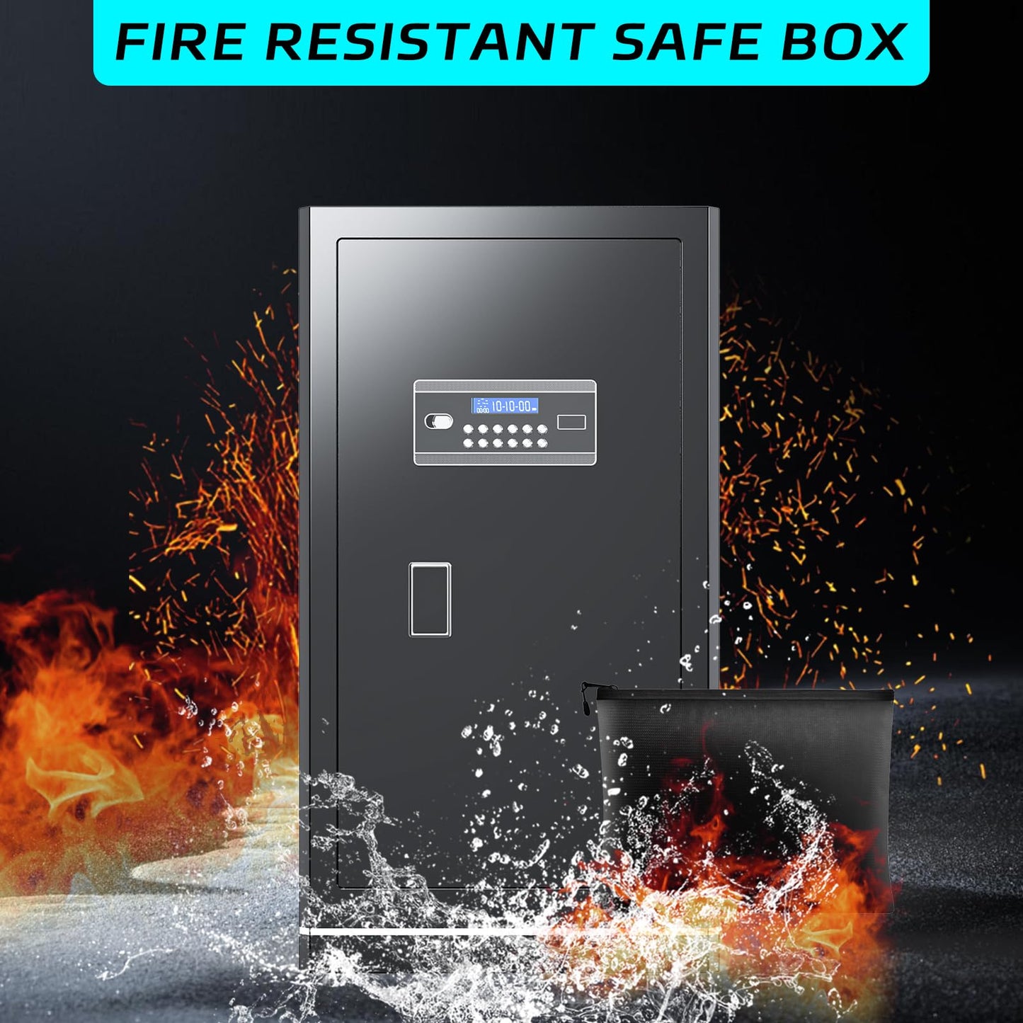FABAO 6.5 Cuft Safe Box,Home Safe with Fireproof Waterproof Bag,Anti-Theft Digital Security Lock Box with Smart Alert System,Removable Shelf,Built-in Drawer, Personal Document Safes for Money Jewelry