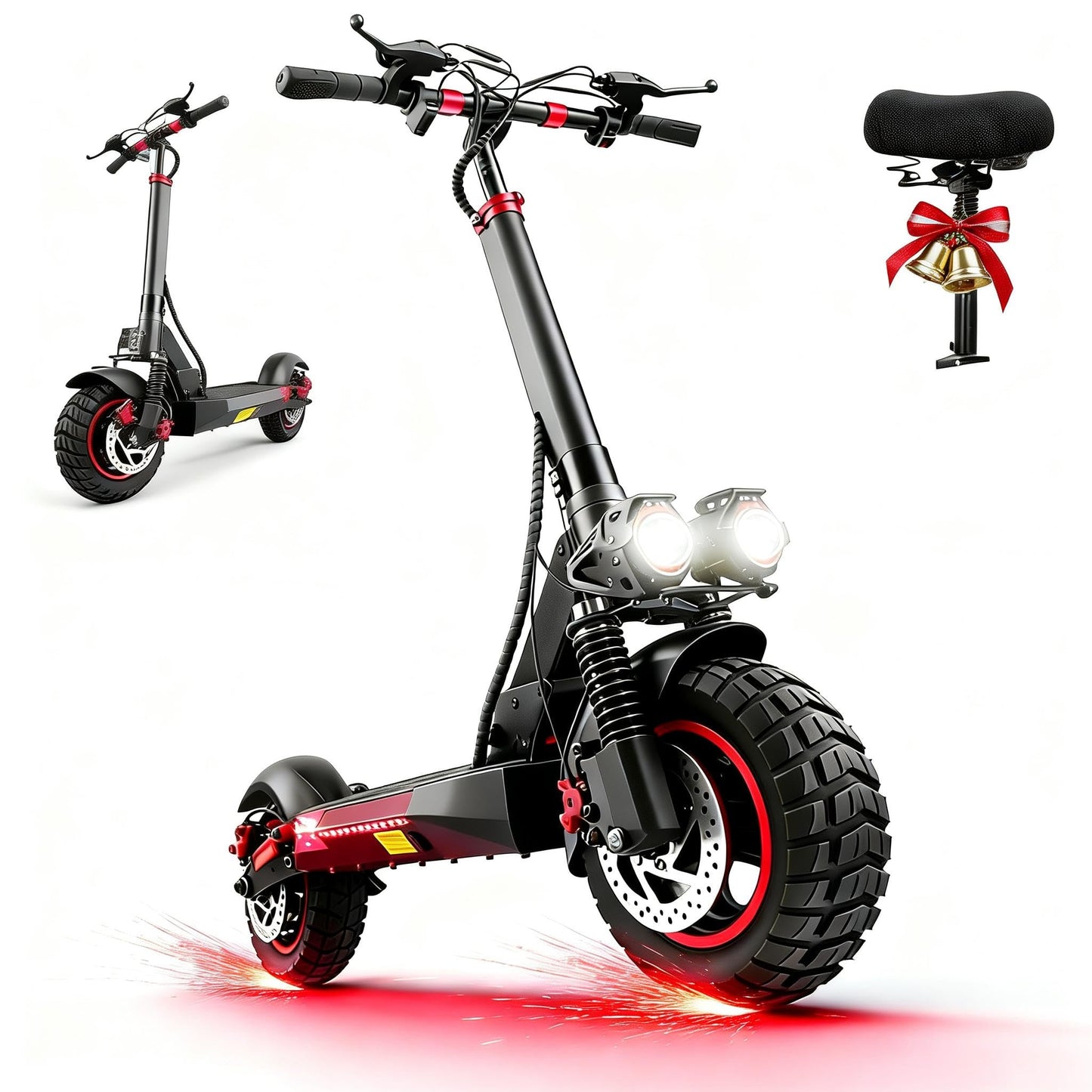 Electric Scooter Adults,1200/1600W Motor, 30/34 MPH Top Speed & 30/40 Miles Range, 48V 18/21AH Big Battery, 10/11" Off-Road Tire Folding E Scooter with Seat, Dual Braking System, Double Suspension