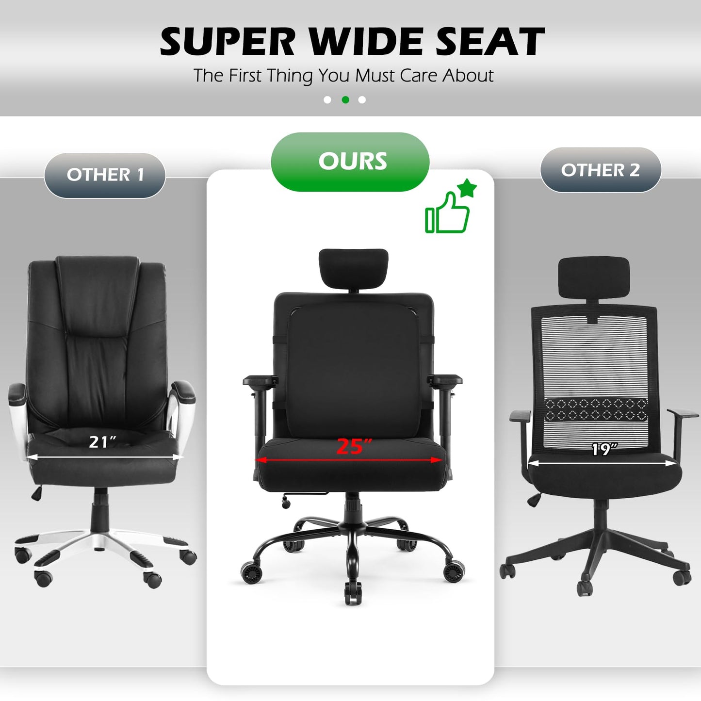 WUDOYO Extra Wide Seat Office Chair for Big and Tall 500lbs, with High Back Adjustable Headrest Lumbar Support Arms Wheels Heavy Duty (Breathable Fabric Seat)