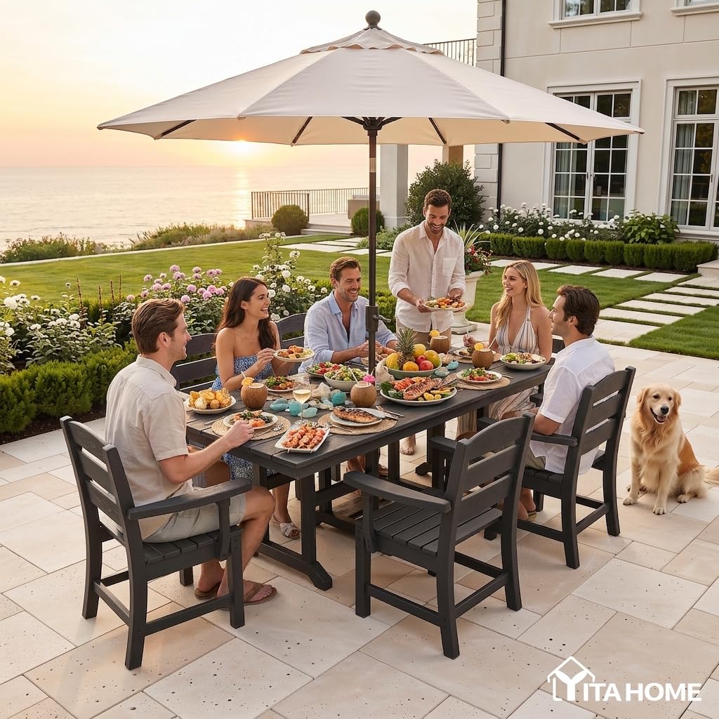 YITAHOME Wood-Grain Textured Resin Patio Dining Chairs, 330 LBS Capacity All-Weather Outdoor Chairs, Sturdy Wide Seat for Backyard, Garden, Terrace & Poolside, Black, 2 PCS