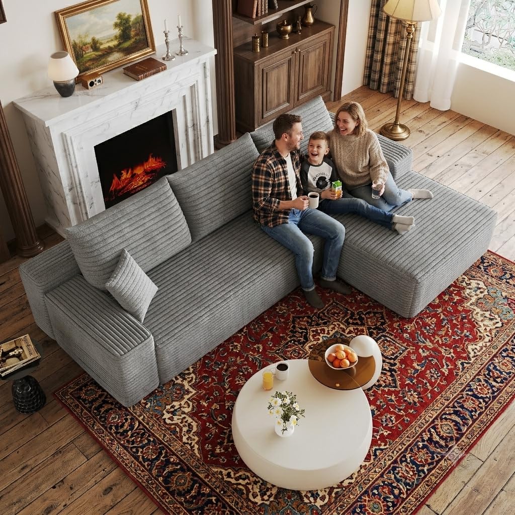107" Oversized Cloud Sectional Sofa Boneless Couches for Living Room, Right Facing Chaise Modular L Shaped Corner Couch with Deep Seat, Memory Foam Compressed Sofa, No Assembly Required