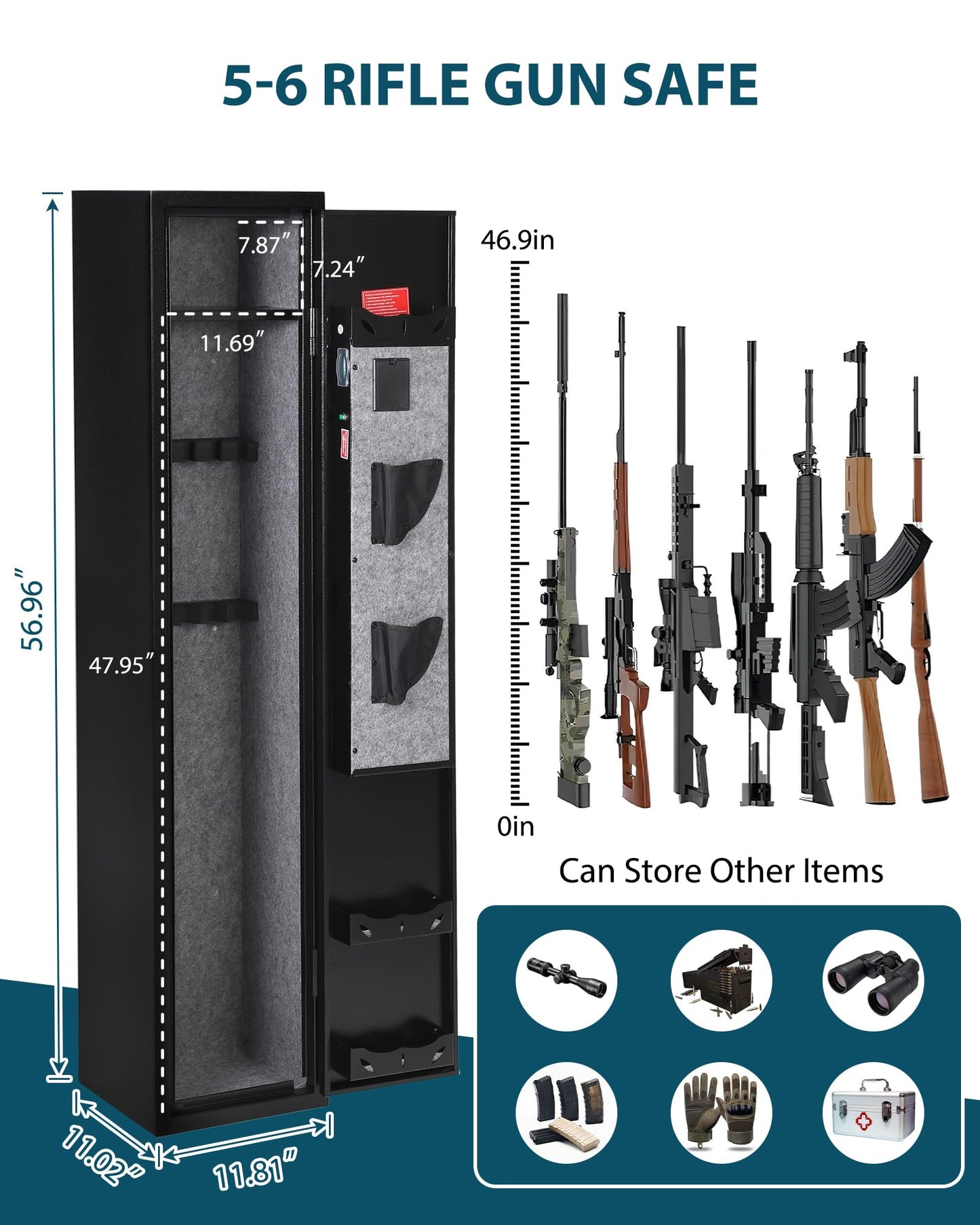 Garvee 5-6 Gun Safes for Rifles and Pistols, Quick Access Rifle Safe Gun Cabinet with Storage Cabinet, Removable Shelf, Pistol Lock Box, and Keypad, for Home Office