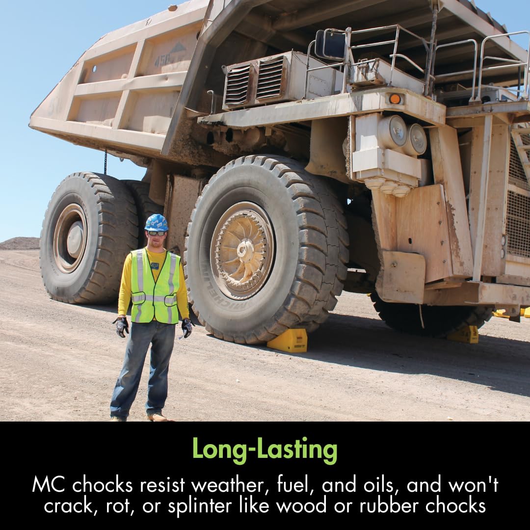 Checkers Heavy Duty Wheel Chocks for 95"-142" Tires, One Large Tire Chock for Haul Trucks, Loaders, and Cranes, 427 Ton Capacity, Lightweight HDPE, Made in the USA, Yellow, MC3012