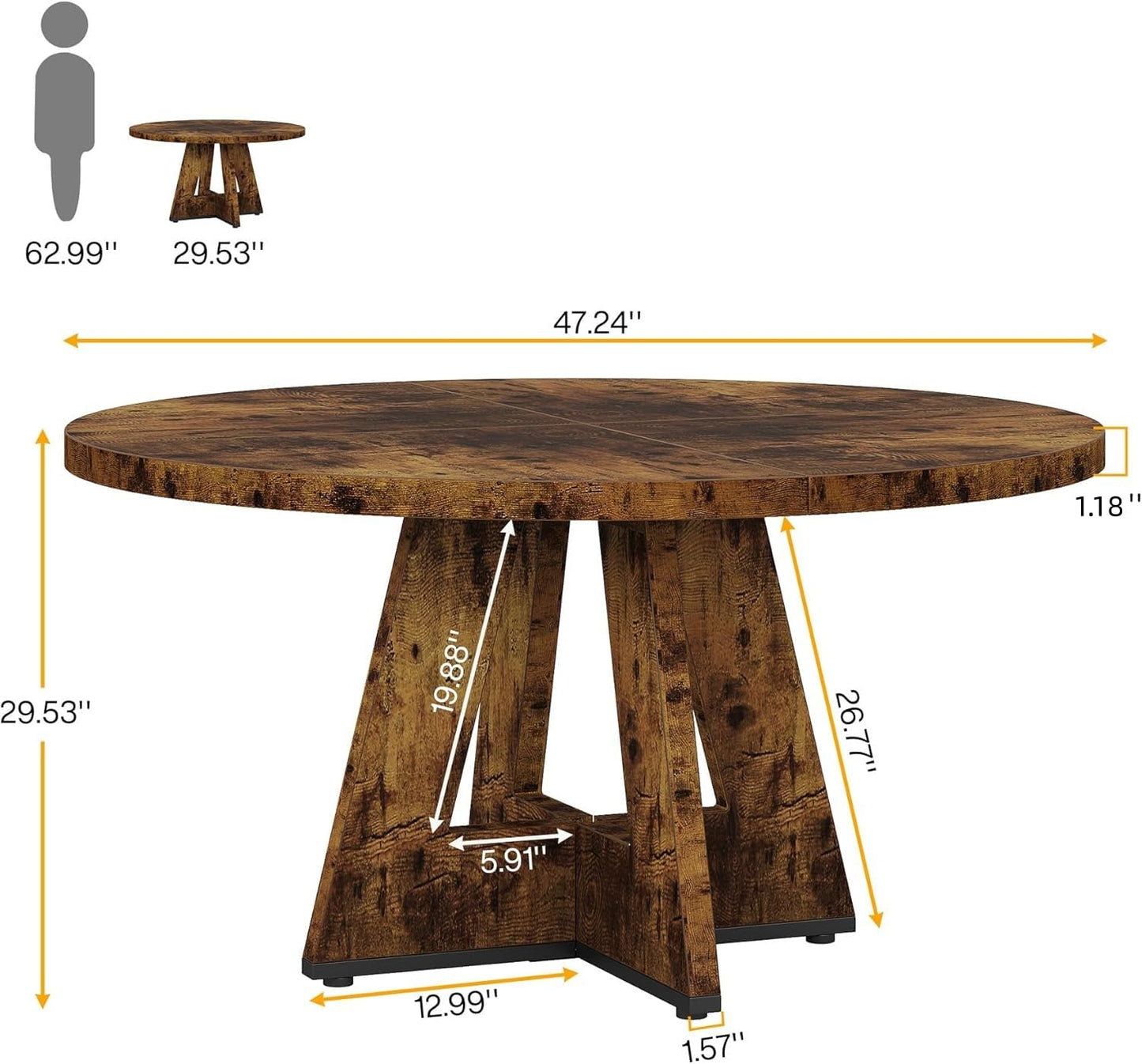 Tribesigns 47 inch Round Dining Table Wood Kitchen Table for Dining Room, 47" Dinner Room Tables for 4-6, Farmhouse Accent Furniture with Wooden Tabletop and Cross Base, Vintage
