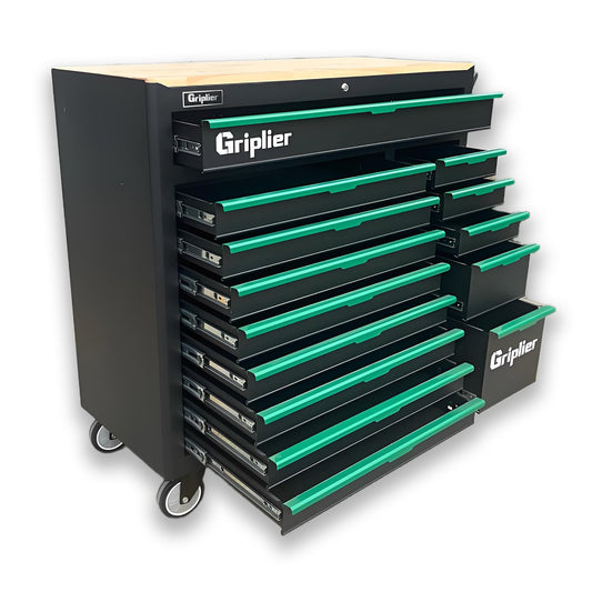 Griplier 14-Drawers Rolling Tool Chest with Wood Workbench,Brake Casters,Lock & Key,Heavy-Duty Steel Tool Cabinet Storage, for Home,Garbge or Workshop Use (14 Drawers)