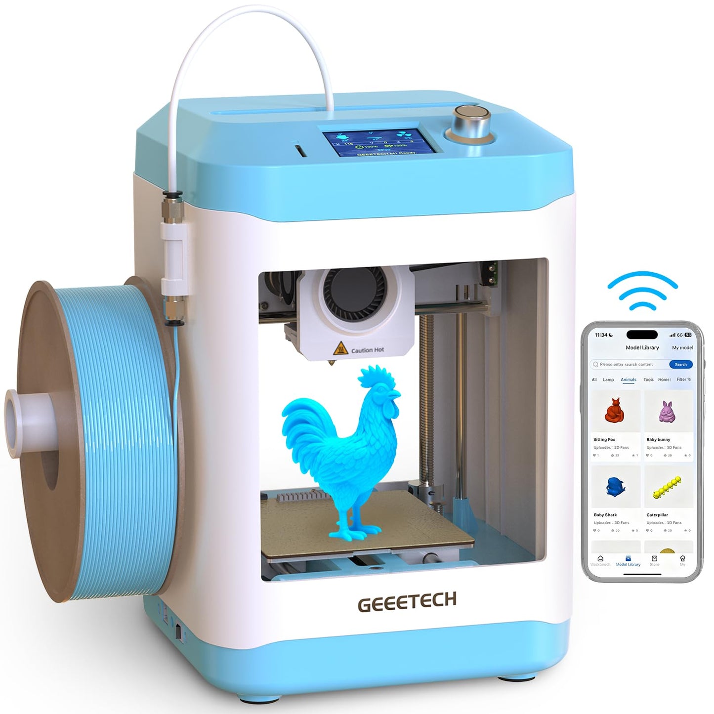 Geeetech Smart 3D Printer for Kids and Beginners, WiFi Mini 3D Printers with App Control, High Speed and Quality Printing, Fully Assembled and Auto Leveling, Blue (Blue)