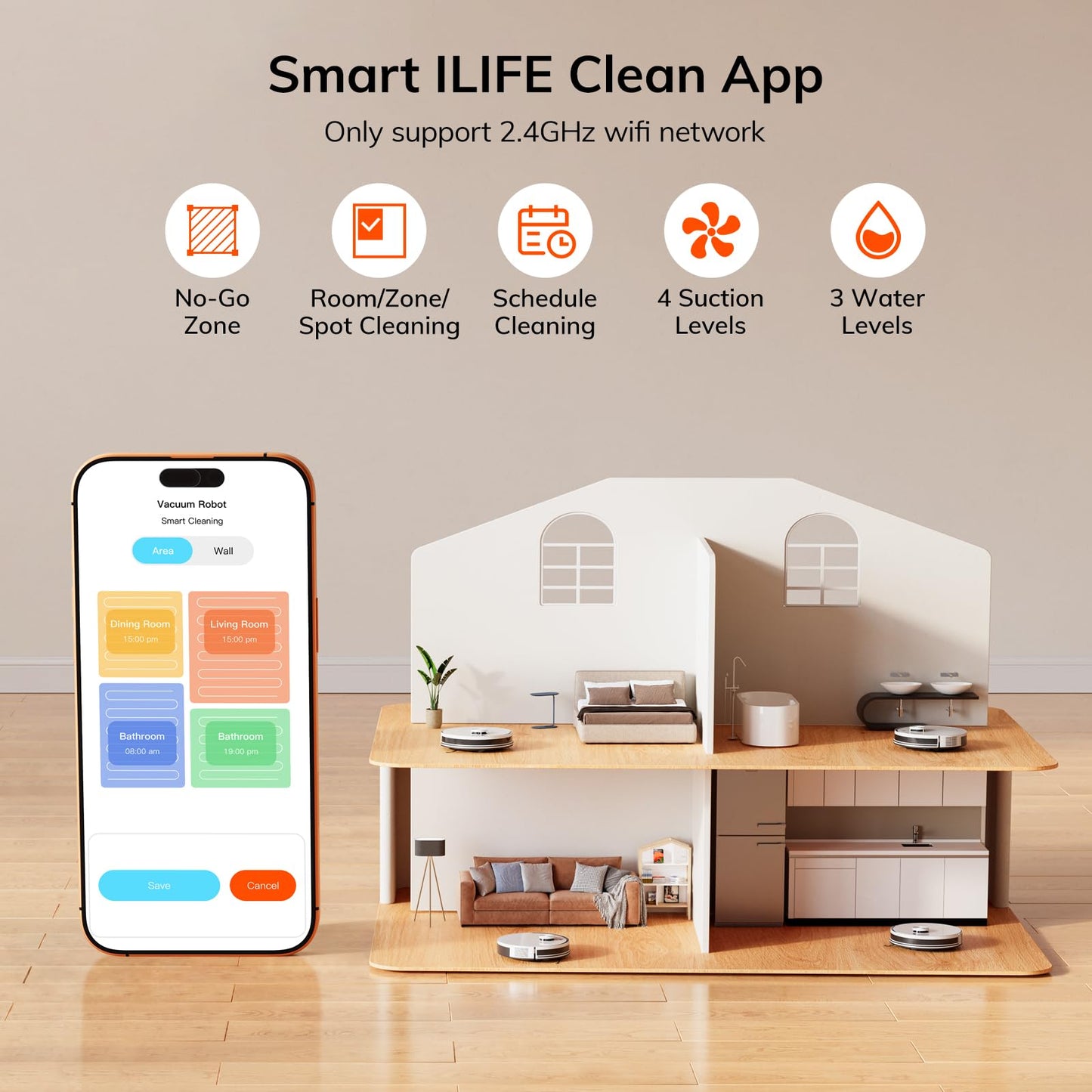 ILIFE A30 Pro Robot Vacuum and Mop, Self Emptying Station for 60 Days, 5000Pa Suction, LiDAR Navigation, No-Go Zones, 2.4G WiFi/App/Alexa/Remote Control, Clean Hard Floors to Medium-Pile Carpet, 110V