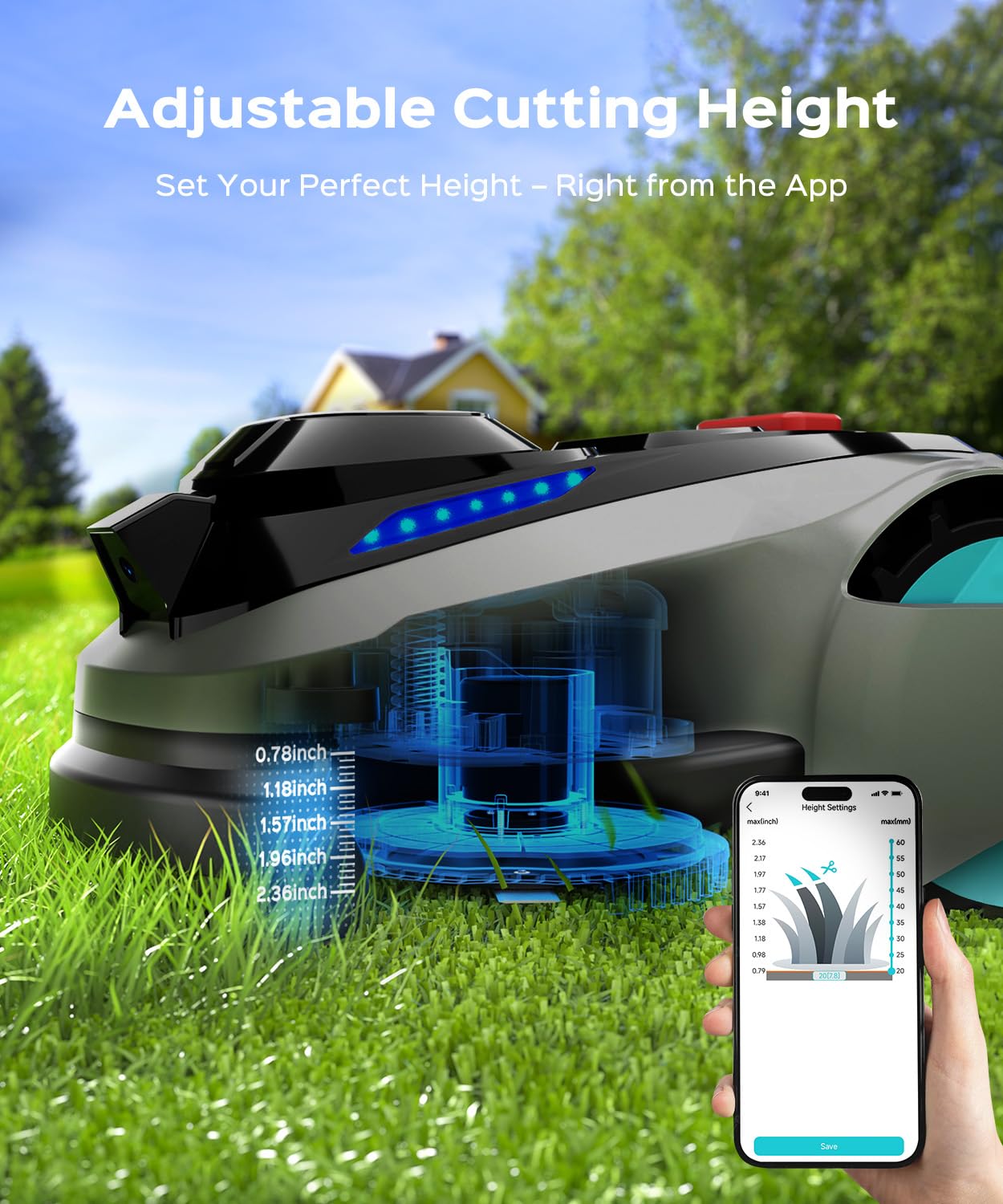 YARDCARE N1600 PRO Wireless Robotic Lawn Mower, RTK & Vision Navigation, Up to 0.4 Acre Coverage, Smart App Control, Multi-Zone Mapping, Systematic Mowing Robot