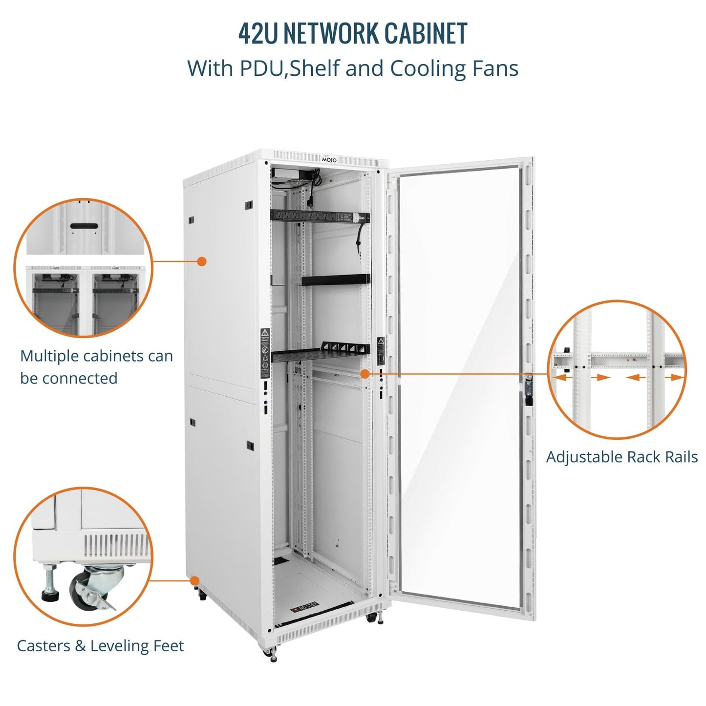 Tecmojo 42U Server Rack Network Cabinet 31.5" D x 23.6" W, Locking Data Cabinet Enclosure for 19" Server, Networking, AV & IT Equipment, Glass Door, White