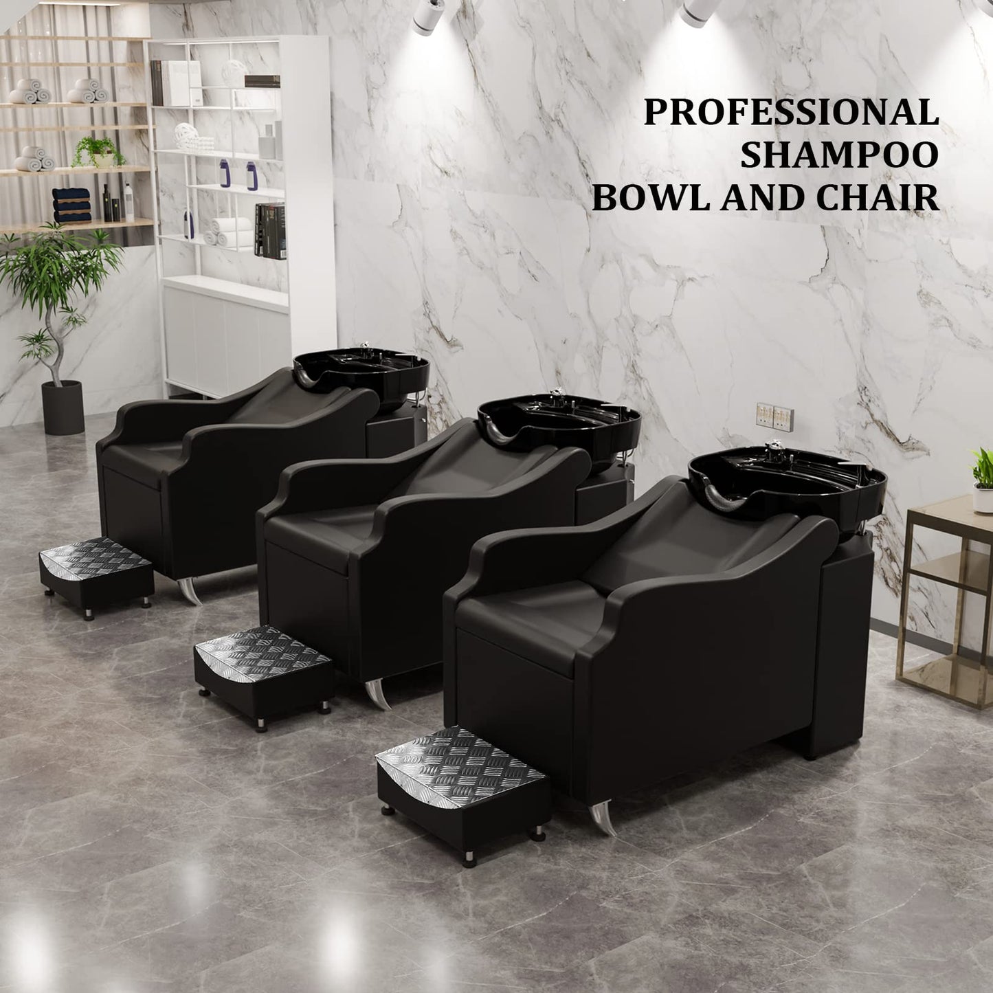 OmySalon Shampoo Backwash Unit with Large Porcelain Bowl, Salon Sink Hair Wash Chair Shampoo Station, Barbershop Beauty Spa Massage Hairdressing Equipment