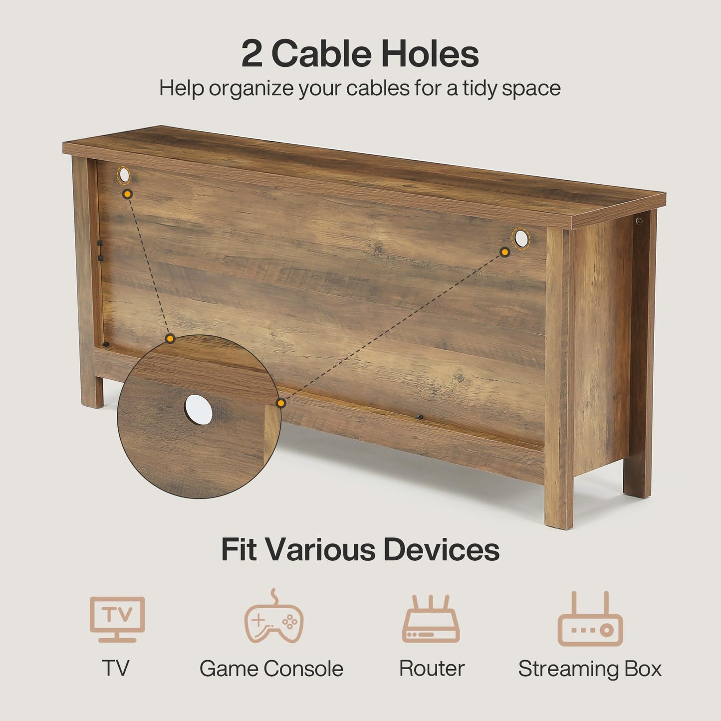 Tribesigns 63 Inch TV Stand for TVs Up to 70", Farmhouse Entertainment Center with Adjustable Shelves, Cable Management Holes & Arched Open Storage, Wooden Media Console Cabinet, Rustic Brown
