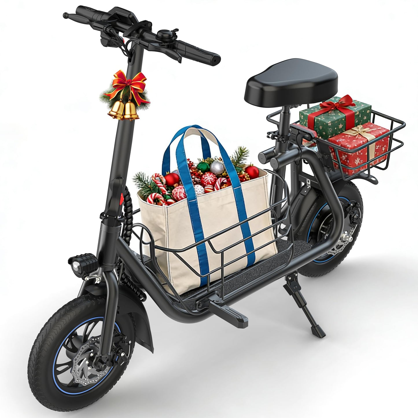 Gyroshoes C1S Electric Scooter for Adults with Seat & Large Basket, 550W Motor, 20 Mile Range, 19MPH, Foldable E-Scooter for Commuting, Pets Dog, Grocery Shopping, Dark