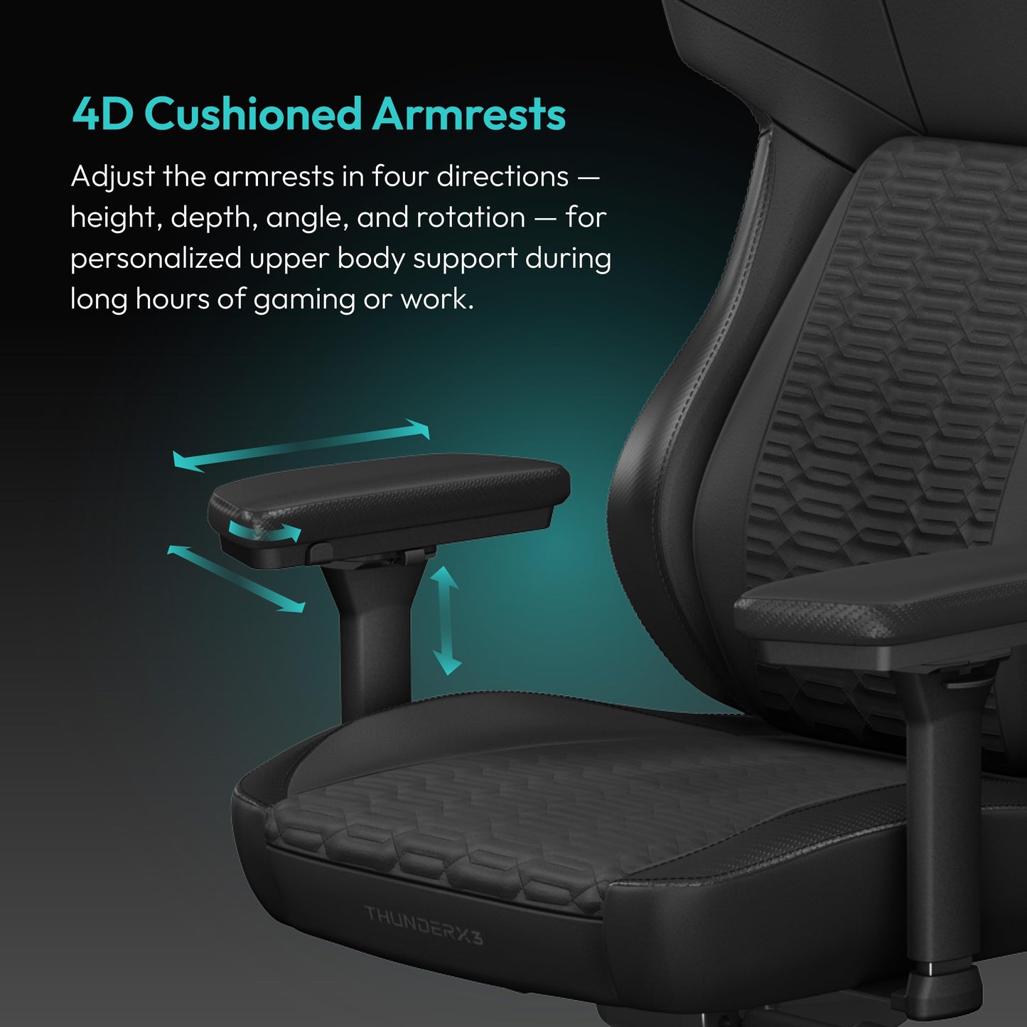 ThunderX3 CORE Gaming Chair, for Adults Ergonomic Office Chair, High Back Desk Chair, Synchronous Tilt, Forward Tilt, 360° Self-Adjusting Lumbar Support, Multipurpose Footrest, Leather, Racer Black