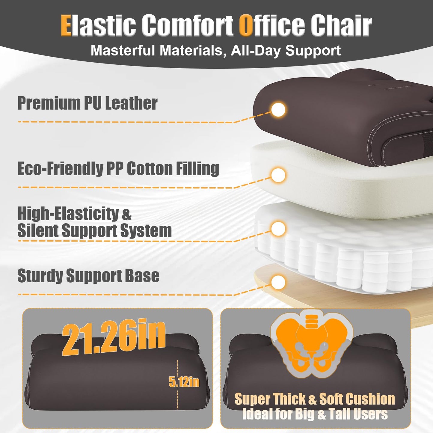 Ergonomic Leather Office Chair with Adjustable Lumbar Support, Flip-Up Armrests Desk Computer Chair, Swivel PC Chair with Rocking Function