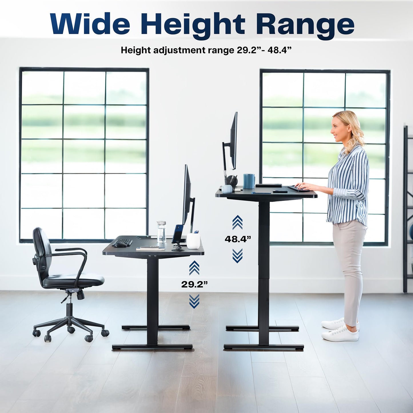 VIVO Electric 55 x 28 in Standing Desk, Memory Height Adjustment, 1B Series, Holds 220 lbs, One-Piece Black Top, Black Frame, DESK-KIT-1B55B