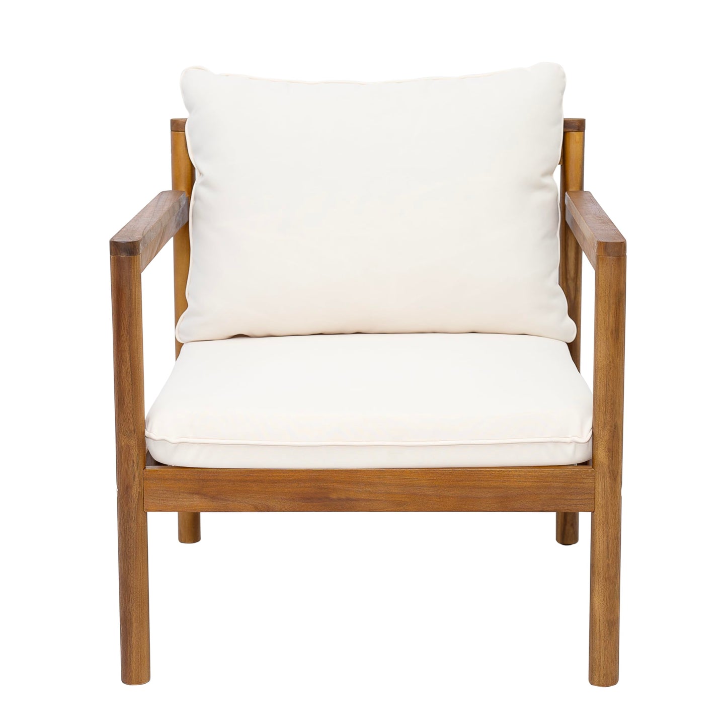 Christopher Knight Home Vorms 4-Piece Acacia Wood Patio Furniture Set with Rope Backrest, Patio Conversation Chat Set for Backyard Balcony, Outdoor 4-Seater Seating Group with Coffee Table, Teak+Cream