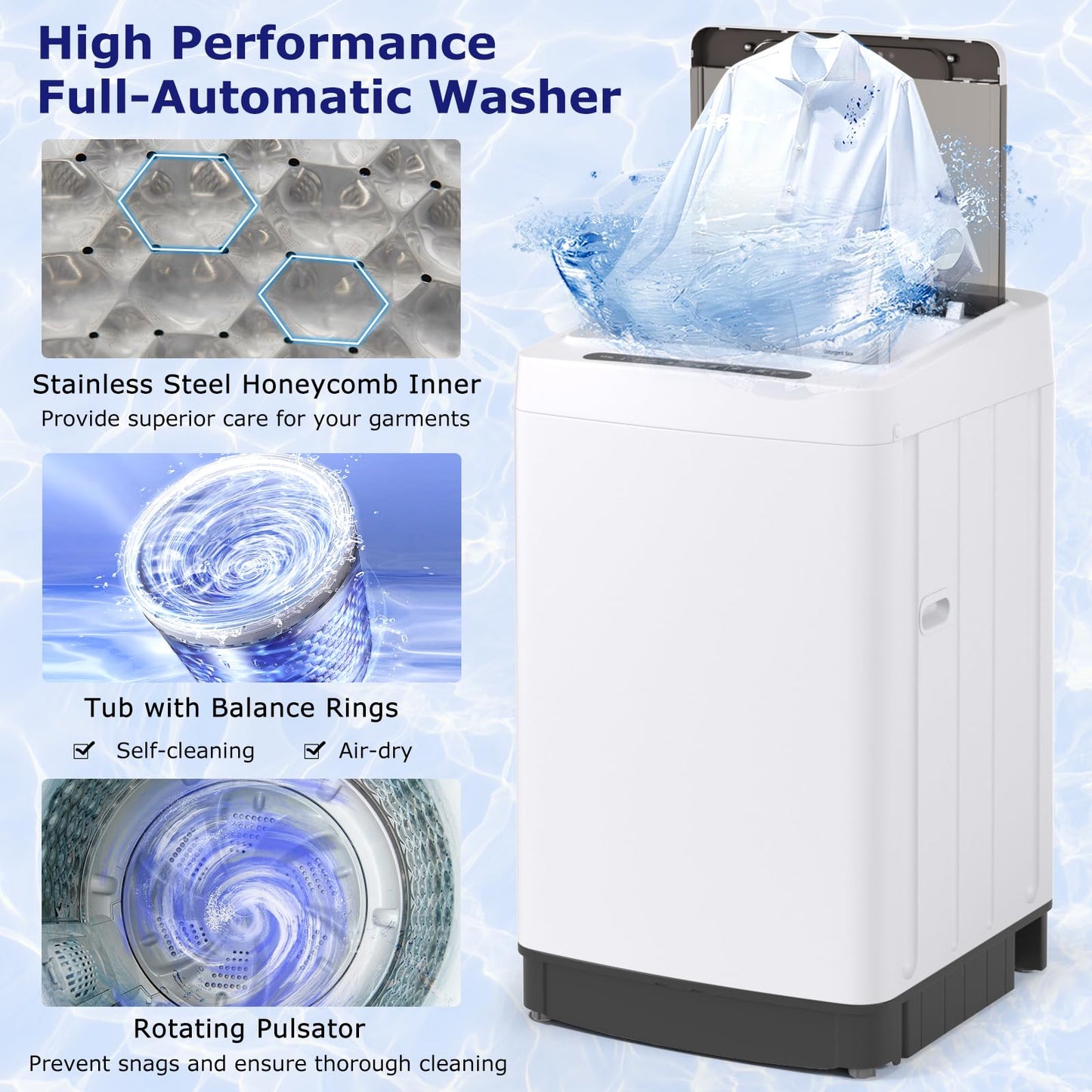Giantex Portable Washing Machine, 1.5 cu.ft Compact Washer with Drain Pump, LED Display, 8 Programs, 10 Water Levels, Child Lock, 11 LBS Clothes Capacity for Apartment, Home, Dorms, RV (White & Black)
