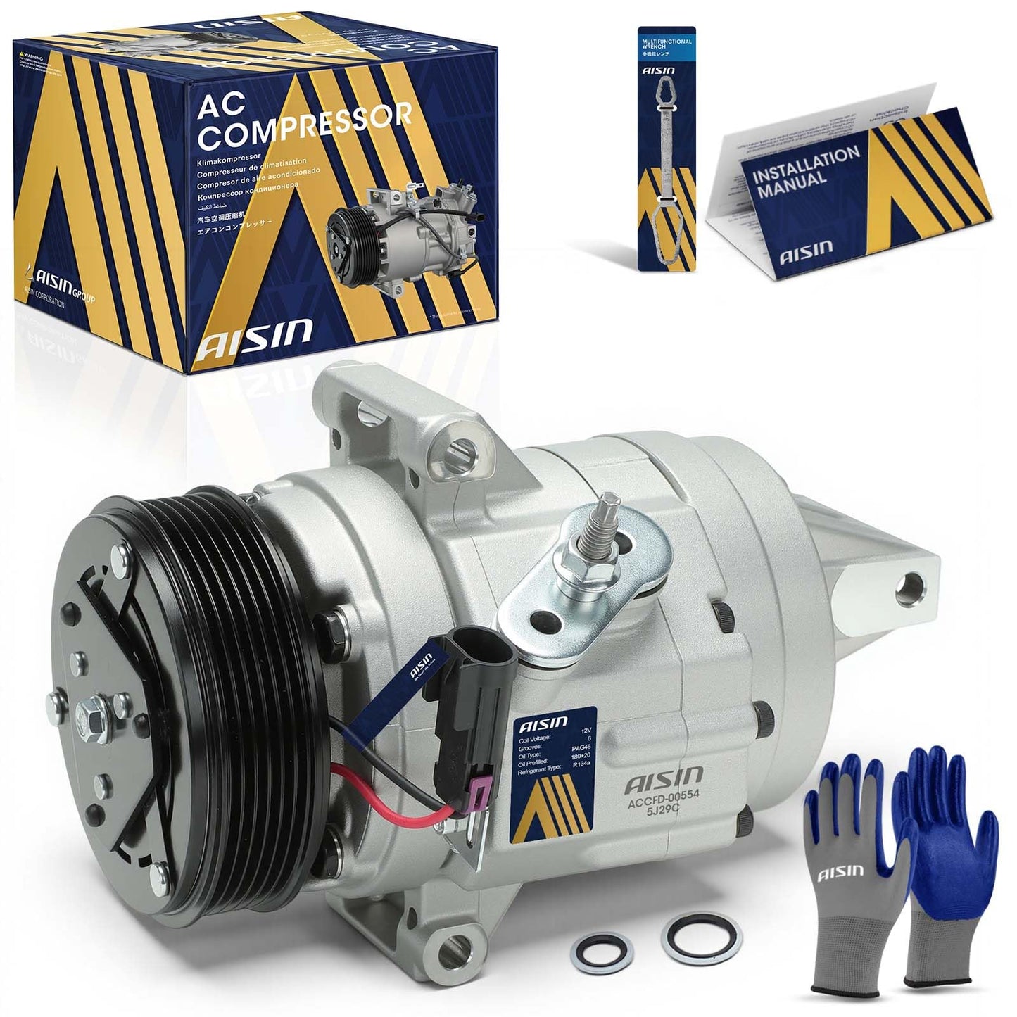 AISIN AFTERMARKET ACCFD-00554 Air Conditioner AC Compressor - Compatible with Ford Fusion 2010-2012 3.5L, Lincoln MKZ 2007-2012 3.5L - with 6-Pulley Groove, with Clutch
