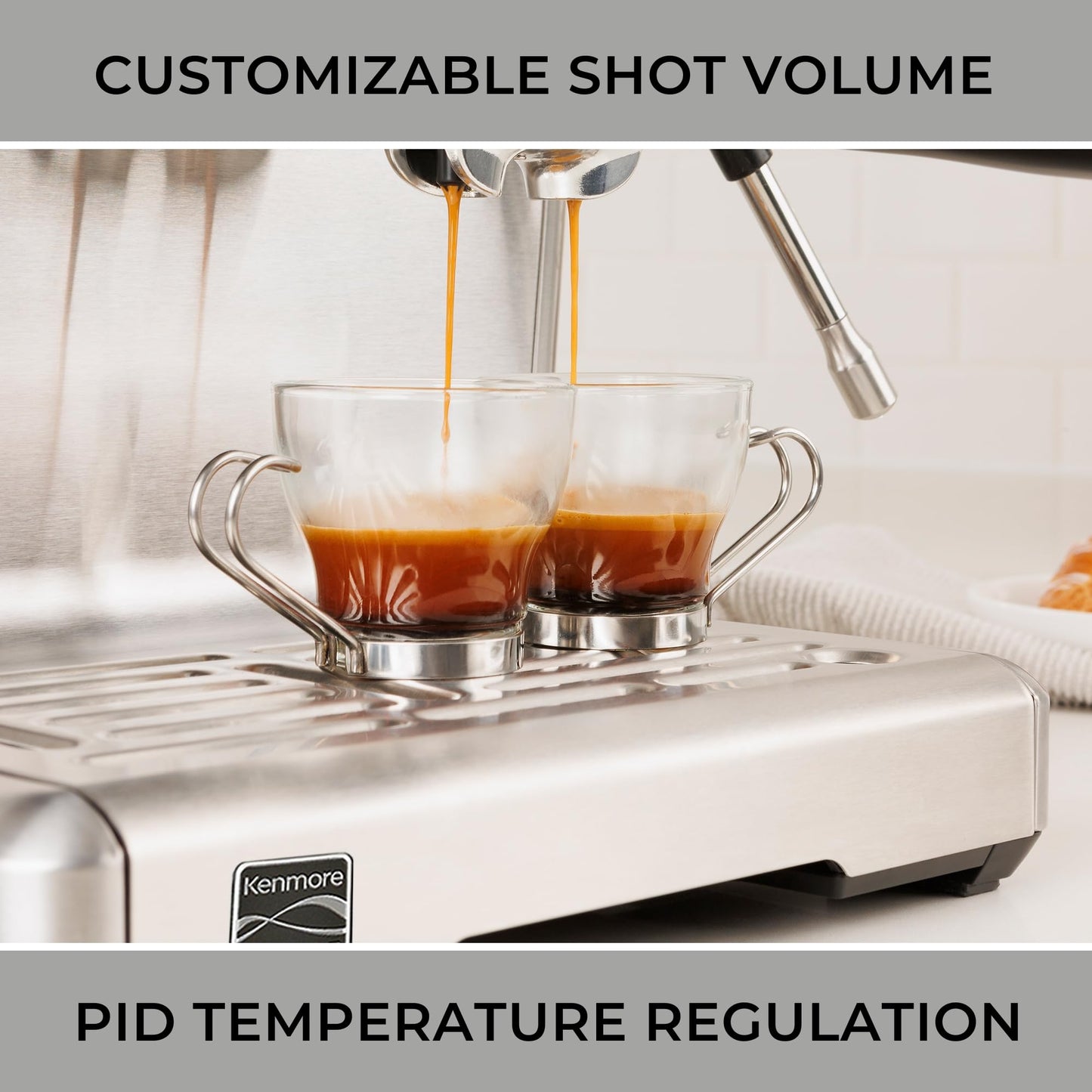 Kenmore Espresso Machine - Automatic Coffee Maker With Auto Tamper, Auto Cleaning, Milk Steamer & Frother, Bean Grinder, Make Professional Barista Style Cappuccino, Latte, Stainless Steel