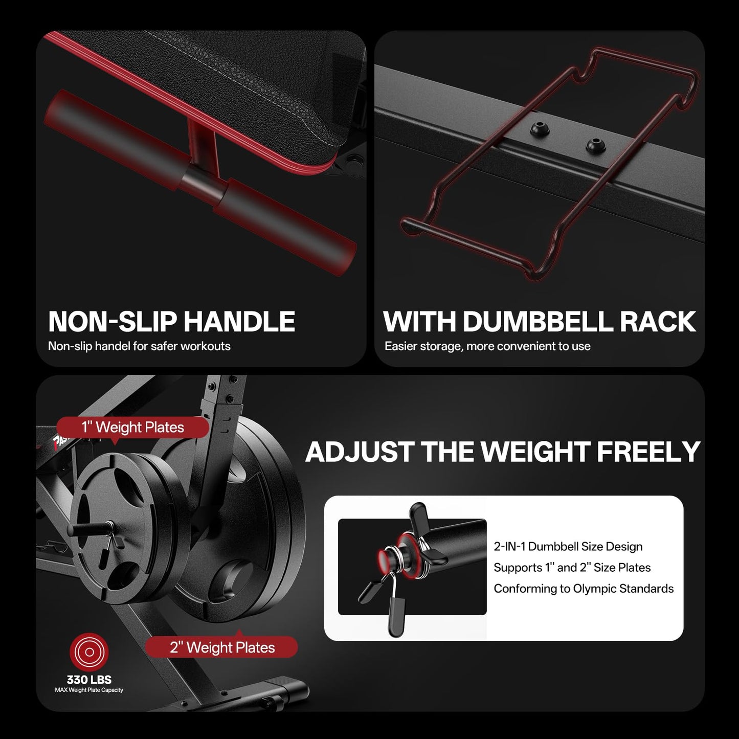 PASYOU Adjustable Weight Bench for Home Gym, Leg Press Machine – Adjustable Foot Plate Weight Bench with Leg Press, Compact Fitness Bench for Glutes, Quads, Compatible with 1'' and 2'' Weight Plates