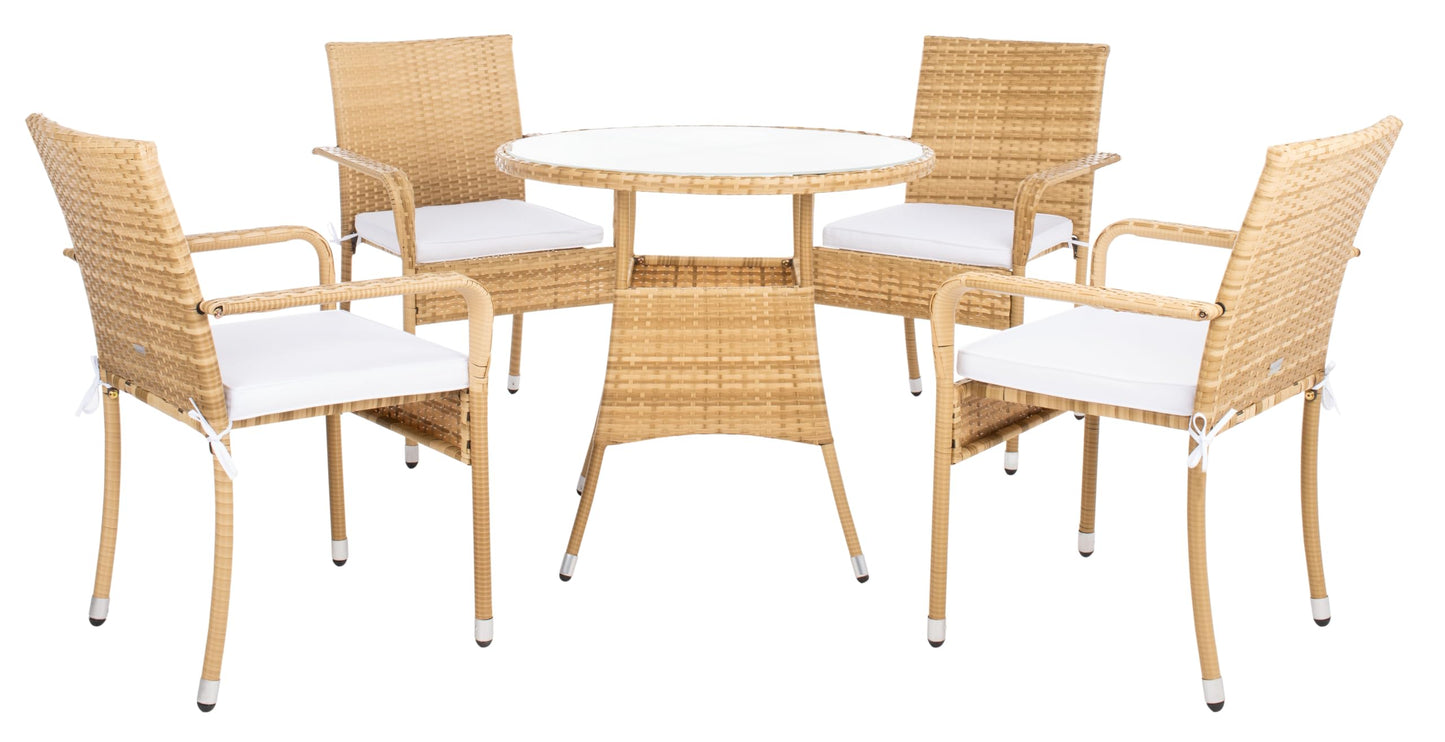 SAFAVIEH Outdoor Collection Laina Natural/White Cushion Wicker 5-Piece Dining Set