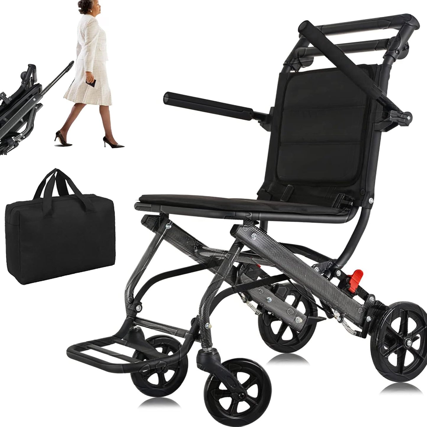 Only 15lbs Transport Wheelchairs, with Telescopic Handle, Carry Bag Include, Travel Wheelchairs for Adults Lightweight Foldable,Ultra Lightweight Folding Wheelchair, Support 220lbs