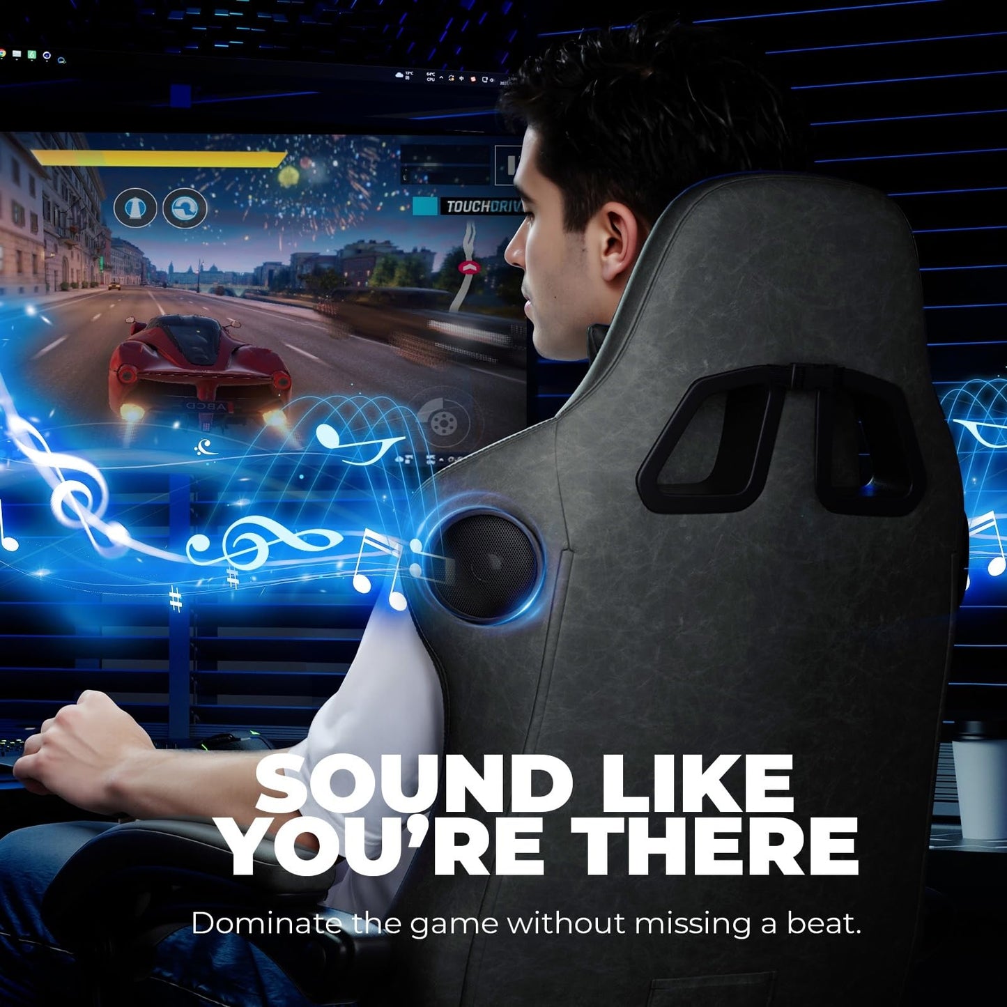 GTPLAYER ACE-PRO Music Gaming Chairs – Built-in Speakers, App Support & Bluetooth Control, Computer Game Chairs with Footrest for Adults, Ergonomic Reclining Silla, Linkage Armrest, Grey