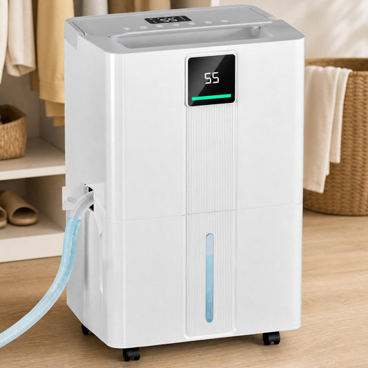 Uthfy 6000sq.ft Large Dehumidifier for Basement, Max 100 Pints Dehumidifiers with Drain Hose, 5.5L Detachable Water Tank, 2 LED & 3 Colors Display, Child Lock, Wheels&Handle for Whose House, Bedroom