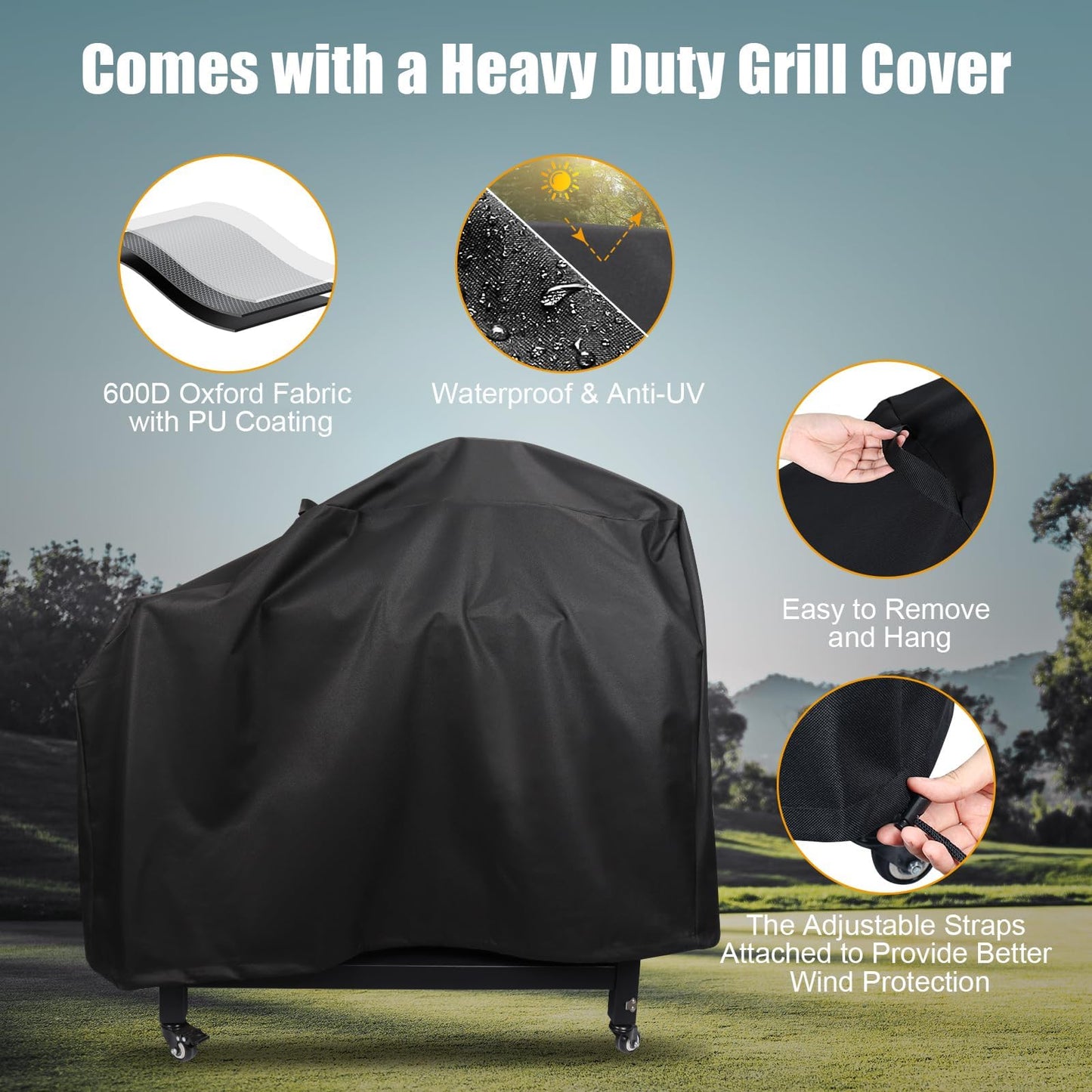 Universal Grill Stand for Ninja Woodfire Outdoor Grills,Portable Foldable Grill Cart Table for XSKUNSTAND OG700 OG800 OG900 OO101 SER Smoker Pizza Oven Accessories with 4 Wheels & Cover