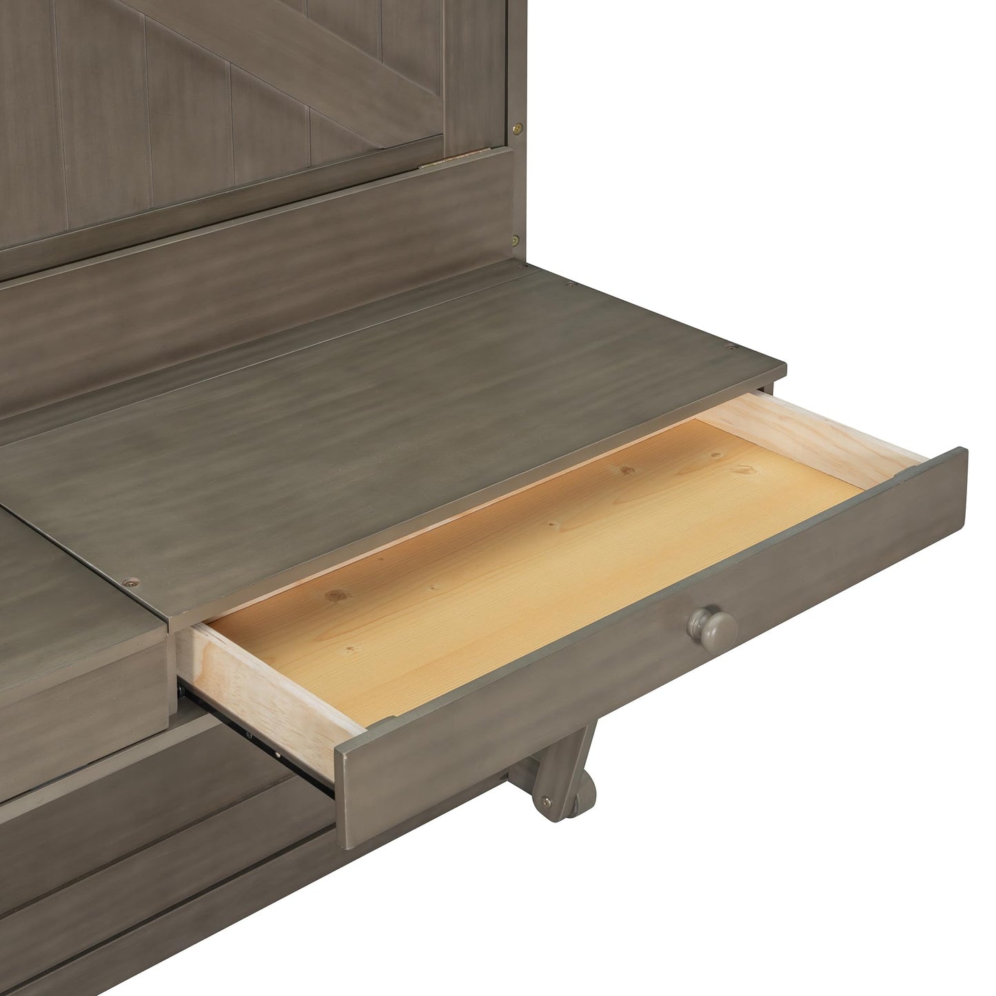 Merax Queen Size Murphy Bed with Vanity Desk, Foldable Murphy Cabinet Bed with Center Mirror and 2 Side Storage Drawers, Solid Wood Space-Saving Hidden Wall Bed Cabinet for Guest Room Office, Gray