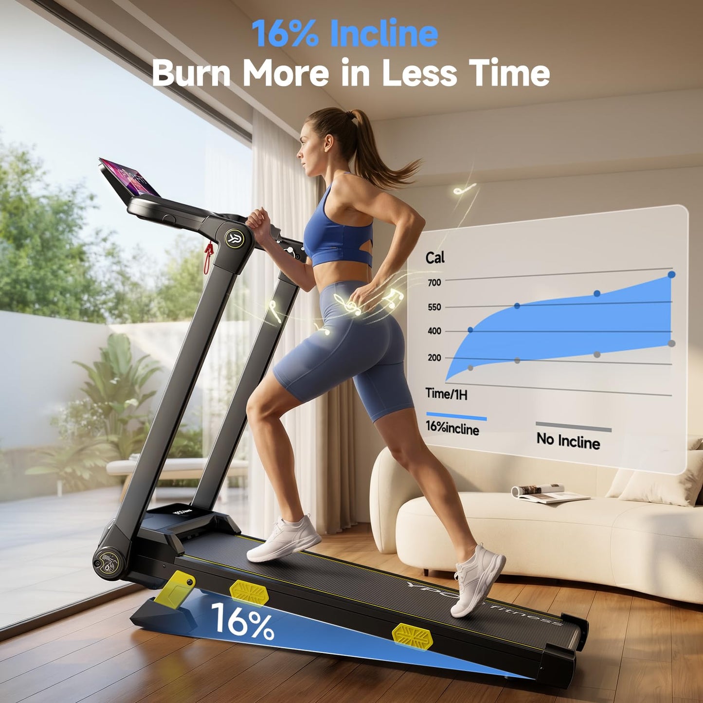 YPOO T7 Walking Pad Treadmill with Desk and Incline, 0.6-7.5 MPH Portable Treadmill, 4 in 1 Foldable Treadmill for Home Office, 350 LBS, 3.5HP, APP and Remote Control, Dark Black