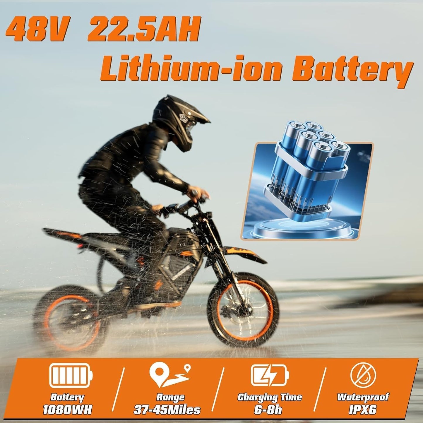 WindoneRide RM7 Electric Dirt Bike for Adults & Teens, 2200W Peak Ebike, 48V 22.4Ah, 36.9 MPH, 45 Miles, 14"/12" Tire Off-Road Electric Motorcycle, Dual Hydraulic Brakes, Fit Age 13+, Neon Green