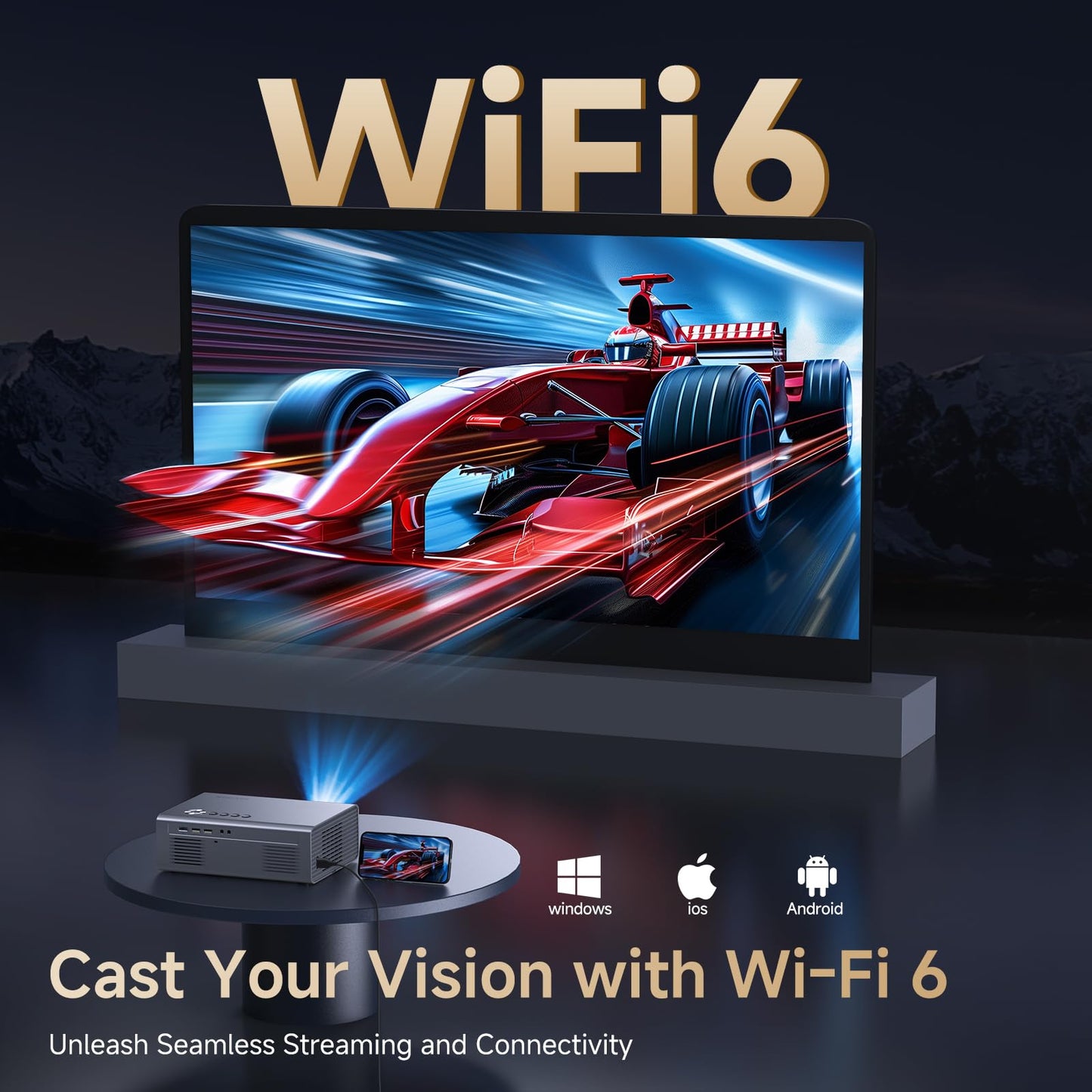 4K Projector with Built-in Apps, 1500ANSI Auto Focus&6D Keystone Dolby Audio Kogata Smart Projector with WiFi 6 Bluetooth Outdoor Movie Proyector for Home Theater HDR10+ UPGRADE