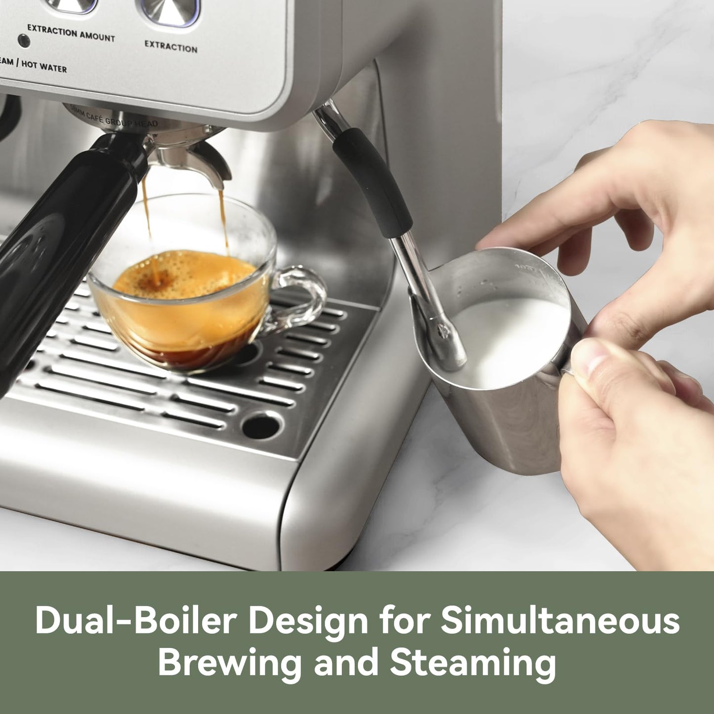 Gevi Dual Boiler Espresso Machine, Built-in Coffee Grinder, 58mm Commercial Portafilter, Professional Steam Wand, 31 Grind Levels, Stainless Steel Silver Home Barista Coffee Maker