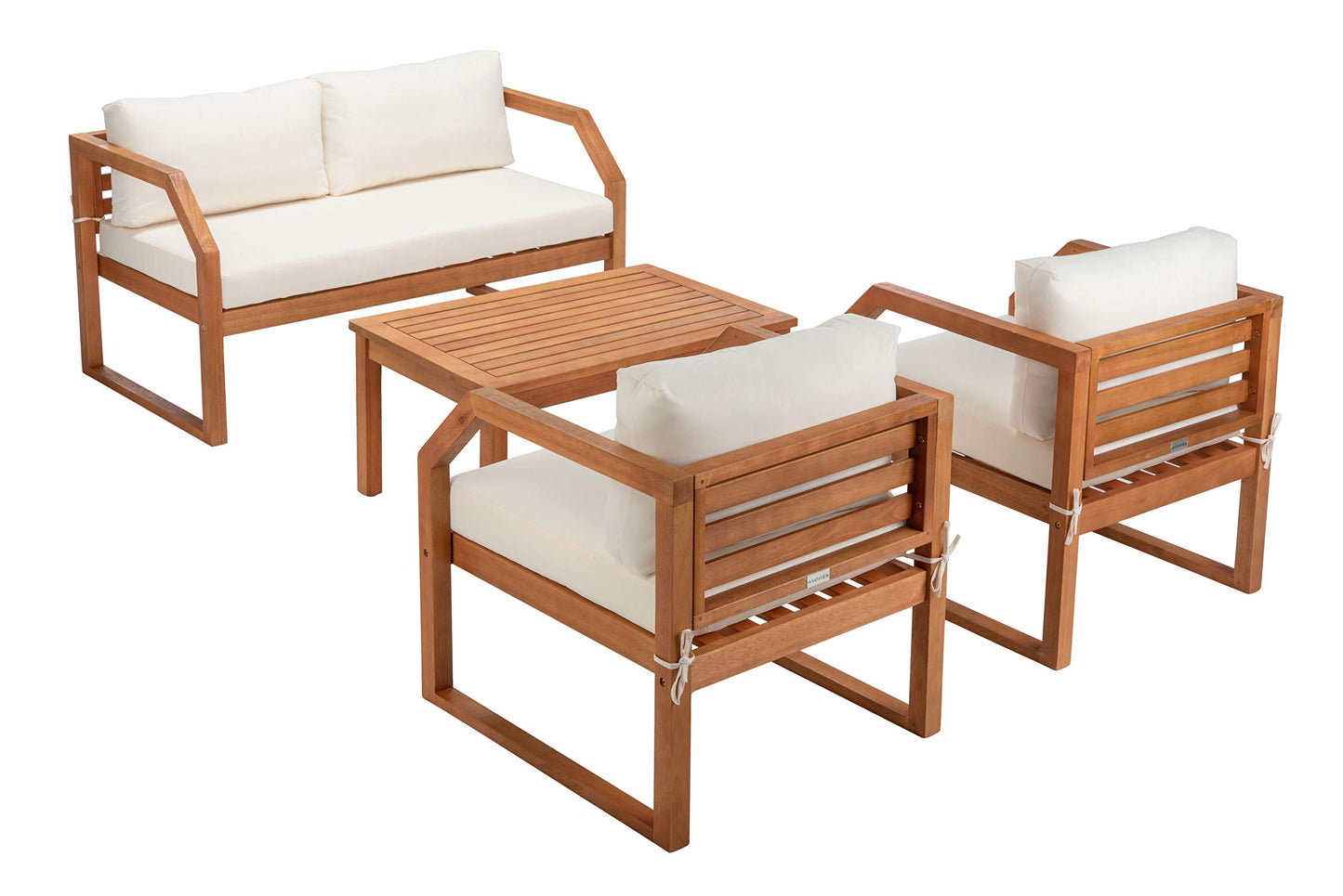 SAFAVIEH Outdoor DREN Natural Brown 4-piece Set - Beige Seat Cushions Included