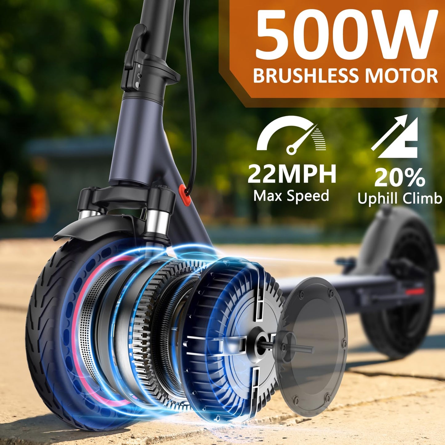 Qlaway 10" 500W Double Shock Sbsorption E Scooter for Adults 22 MPH Sport Escooter, Electric Scooter Up to 22 Miles Range, Bearing 265 LBS/APP Control-Red