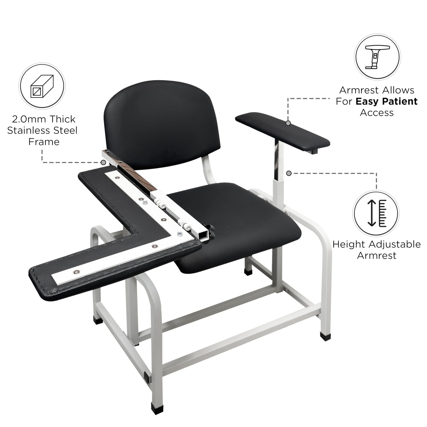 Adjustable Phlebotomy Blood Draw Chair with Armrest – Comfortable, Durable, and Ergonomic Chair for Medical Labs, Clinics, and Hospitals, Easy-to-Clean