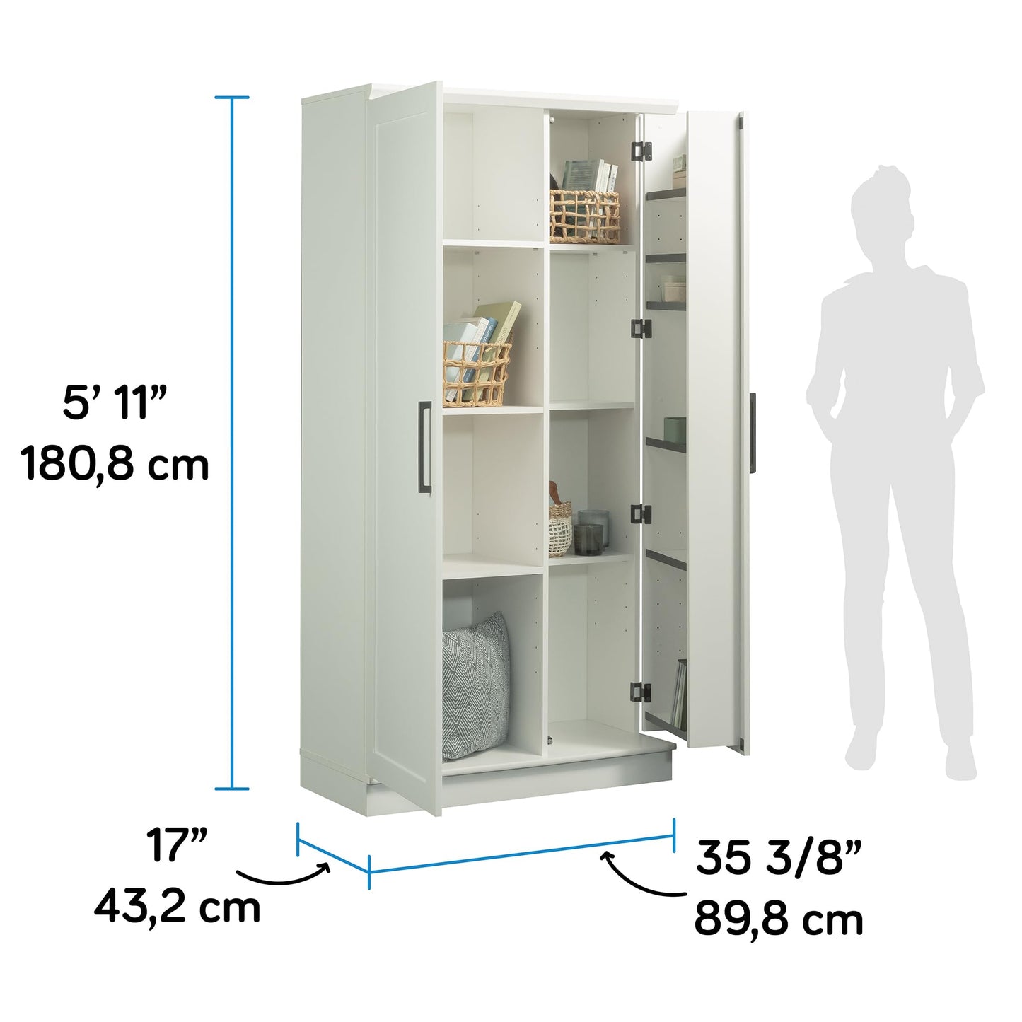 Sauder HomePlus Kitchen Storage Pantry Cabinet with Swing Door Storage and Adjustable Shelves, in Soft White finish