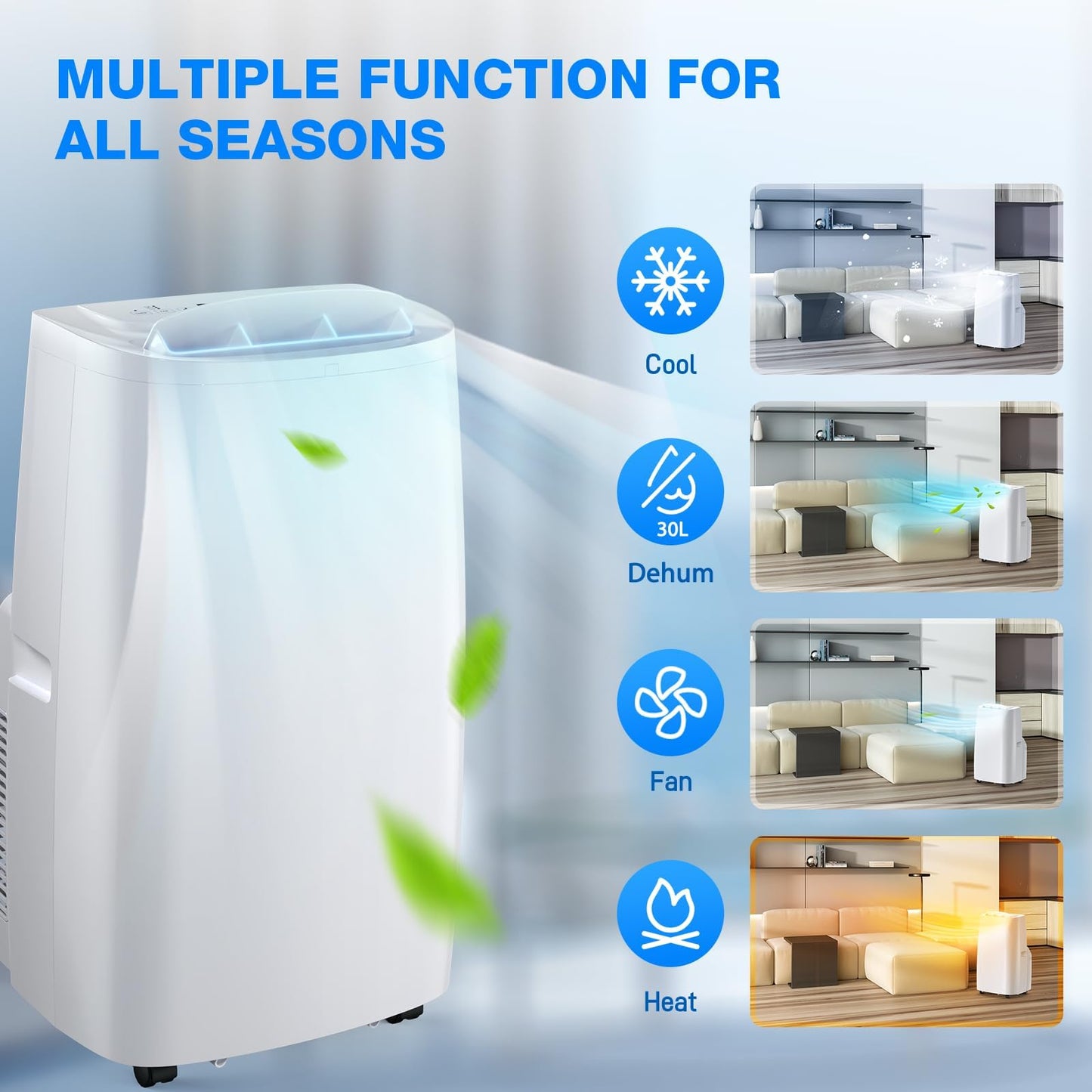 Air Choice 14000 BTU Portable Air Conditioner, 4-in-1 Air Conditioner Portable for Room Up to 700 Sq.Ft. with Remote, Auto Swing, Quiet AC Unit as Heater Dehumidifier Fan, 24H Timer, Window Kit, White