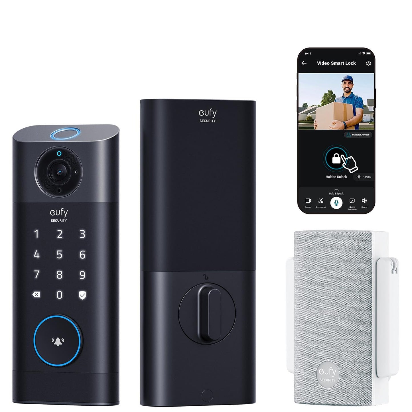 eufy Security Video Smart Lock S330, 3-in-1 Camera+Doorbell+Fingerprint Keyless Entry Door Lock, Smart Wi-Fi Deadbolt for Front Door, 8 GB Built-in Storage, SD Card Expandable, Chime Included
