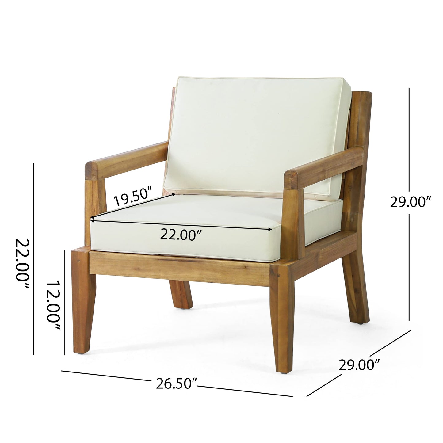 Merax Outdoor Patio Club Chairs,Set of 2,Acacia Wood Frame Conversation Set with Cushion for Porch Backyard,Classic Style
