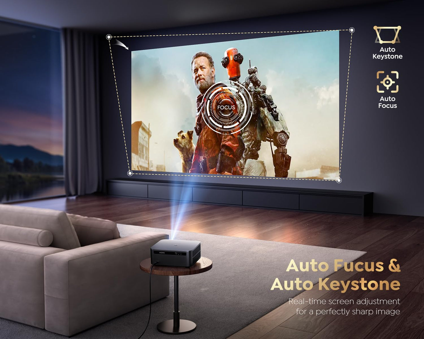 [Ultra Bright/Google TV/4K Support] Smart-Projector with WiFi 6 and Bluetooth, Built-in Apps, Outdoor Movie Proyector, 1080P Home Theater Auto Focus Projector, PUTRIMS K12 (Gray, Standard)