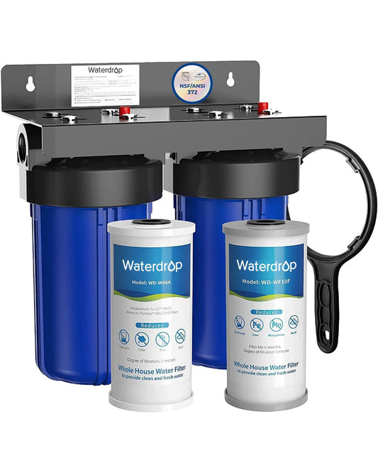 Waterdrop WHF21-FG 2-Stage Whole House Water Filter System, Reduces Iron & Manganese, Lead, Chlorine, Odor, 5-Stage Filtration, with Carbon and Sediment Filters, 5 Micron, 1" Inlet/Outlet
