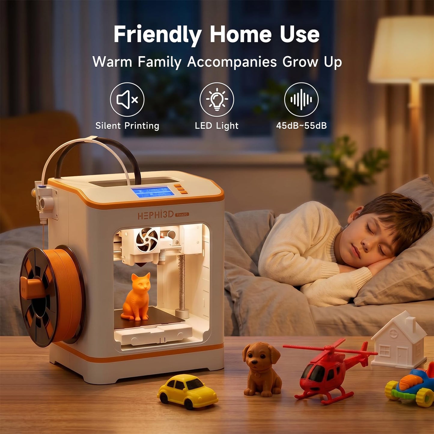 HEPHi3D TINA2C 3D Printer with WiFi Cloud Print, Fully Assembled Mini 3D Printer for Beginners and Kids, Auto Leveling, 3000+ Models APP Control 3D Printers Fully Open Source for Home, School, Office