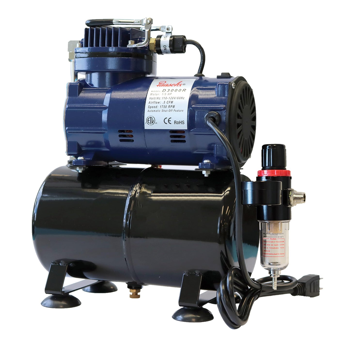 Paasche D3000R 1/5 HP Compressor with Tank, Regulator and Moisture Trap