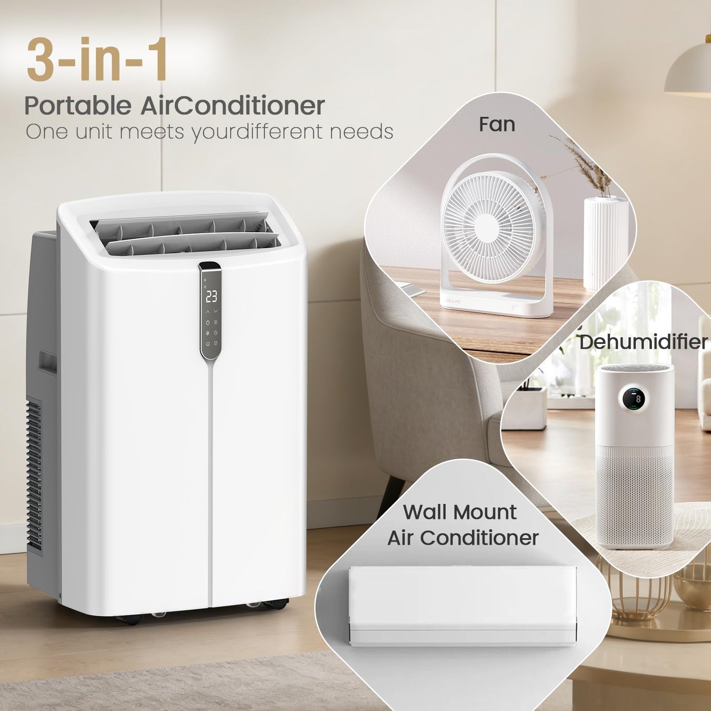 12000 BTU Smart Portable Air Conditioners with Cooling & Heater, AC Unit Works up to 600 sq. ft, Dehumidifier & Fan, Auto Evaporation, Silent Sleep Mode, Portable AC with Remote & Touchscreen
