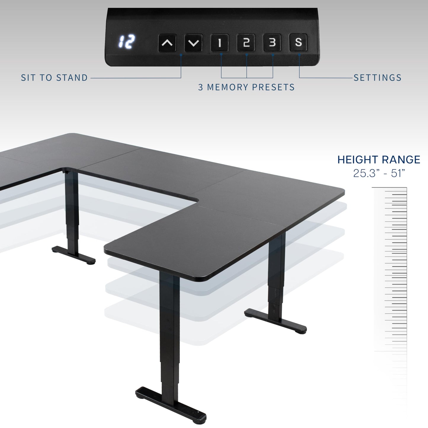 VIVO Large U-Shaped 83 x 60 in Electric Standing Desk, Memory Height Adjustment, Black Top Black Frame, DESK-E4UBB