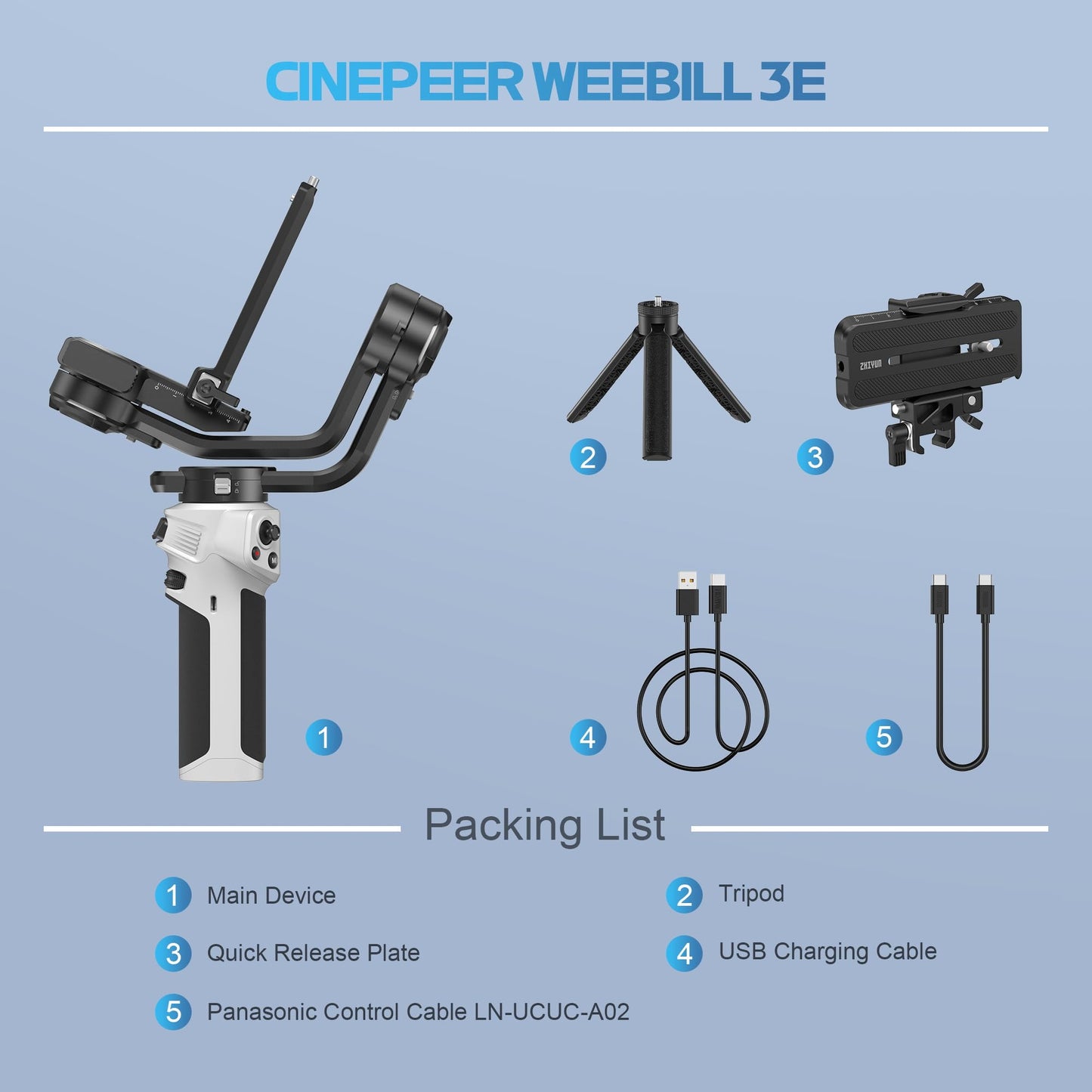 ZHIYUN CINEPEER WEEBILL 3E Mirrorless Gimbal Lightweight Stabilizer, Up to 3kg/6.6lbs Payload, 3-Axis Camera Gimbal for Canon/Sony/Panasonic/Nikon, Bluetooth Shutter Control, Native Vertical Shooting
